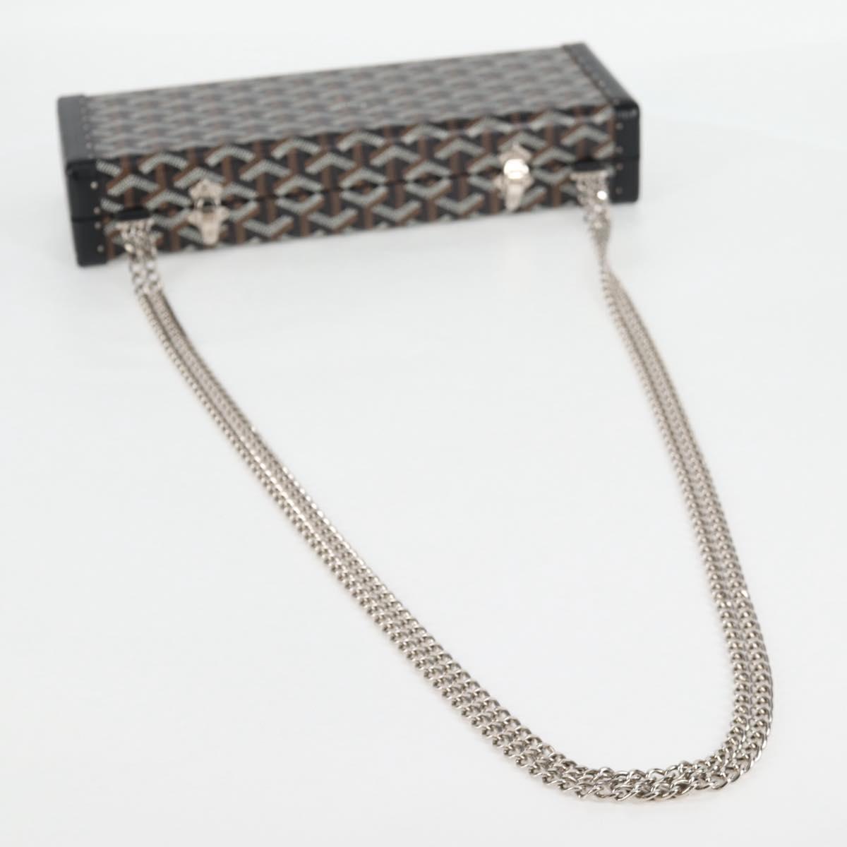 GOYARD Herringbone Chain Shoulder Bag PVC Leather Black Silver Auth 115239SM
