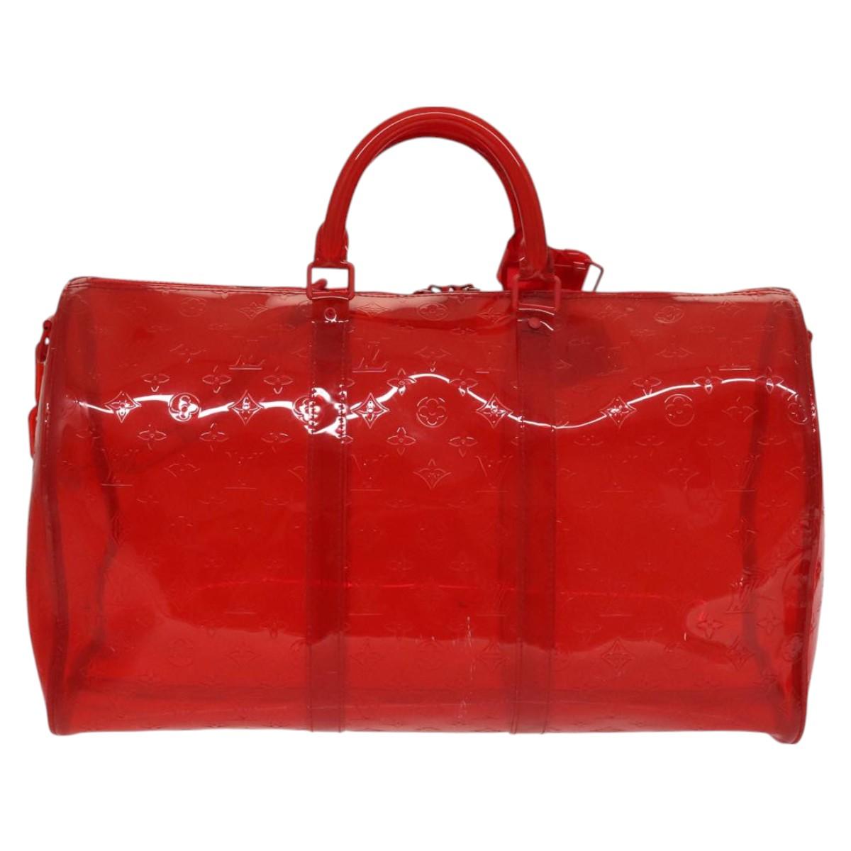 LOUIS VUITTON Monogram Vinyl Keepall Bandouliere 50 Bag Red M41416 Auth 115242A