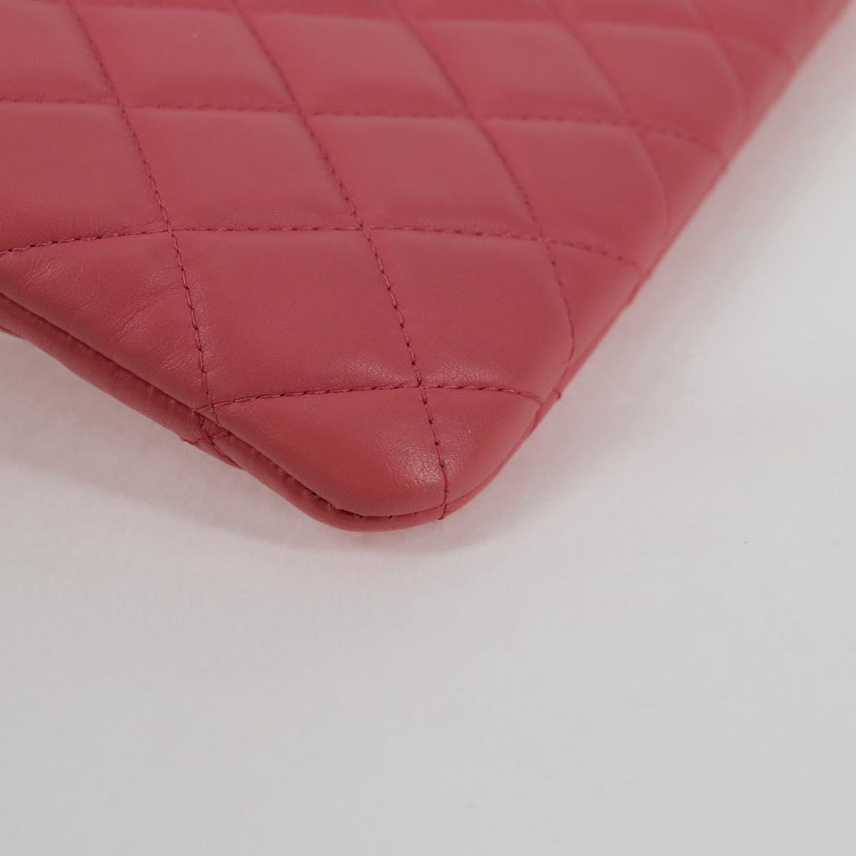 CHANEL Matelasse Clutch Bag Lamb Skin Pink Silver CC Auth 115255V
