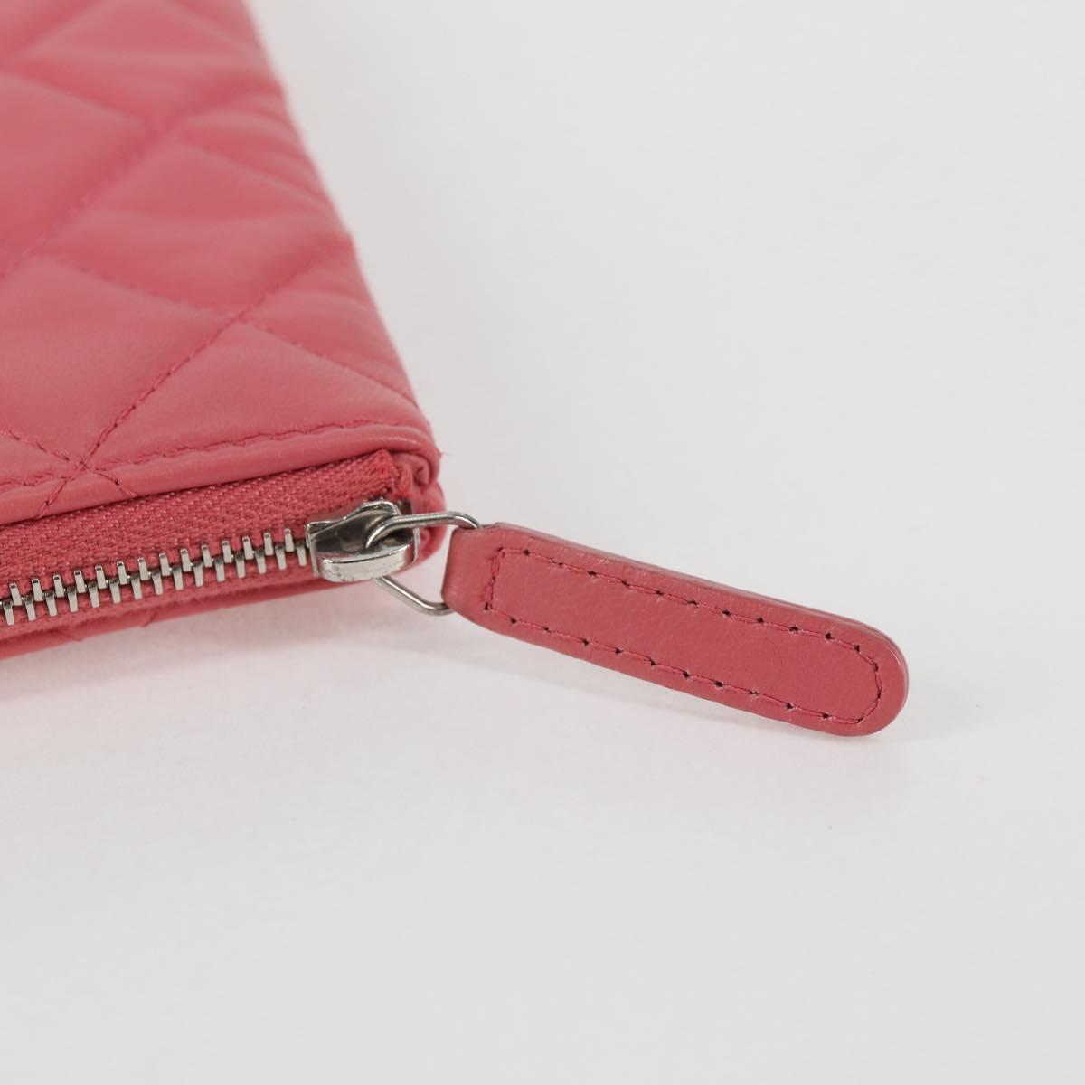 CHANEL Matelasse Clutch Bag Lamb Skin Pink Silver CC Auth 115255V