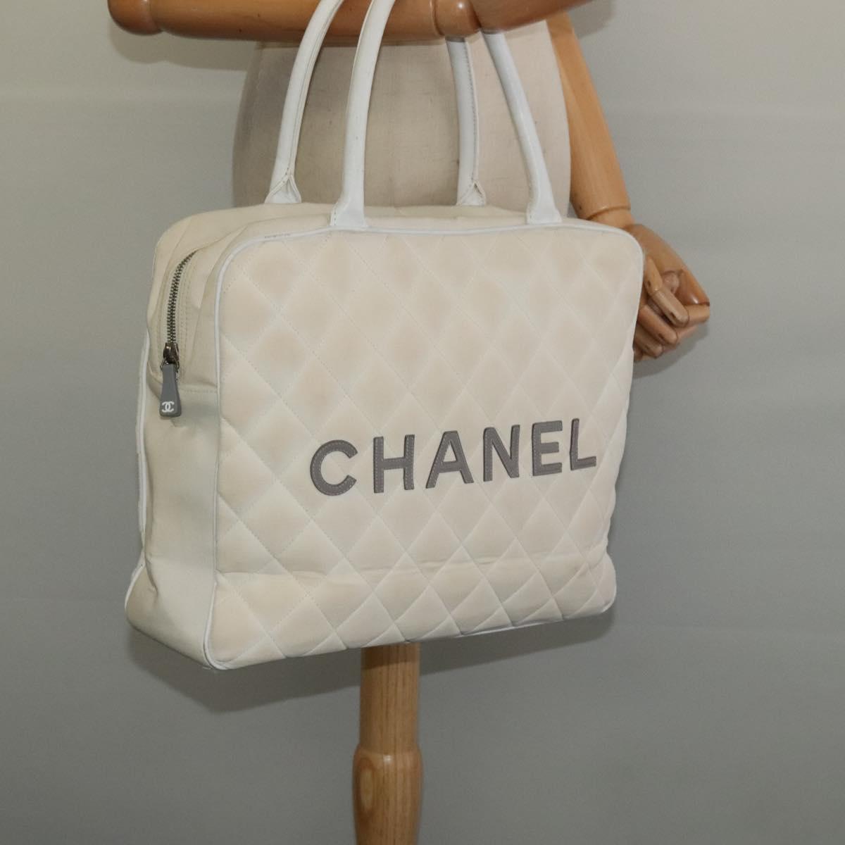 CHANEL Sports Line Boston Bag Canvas White CC Auth 115293