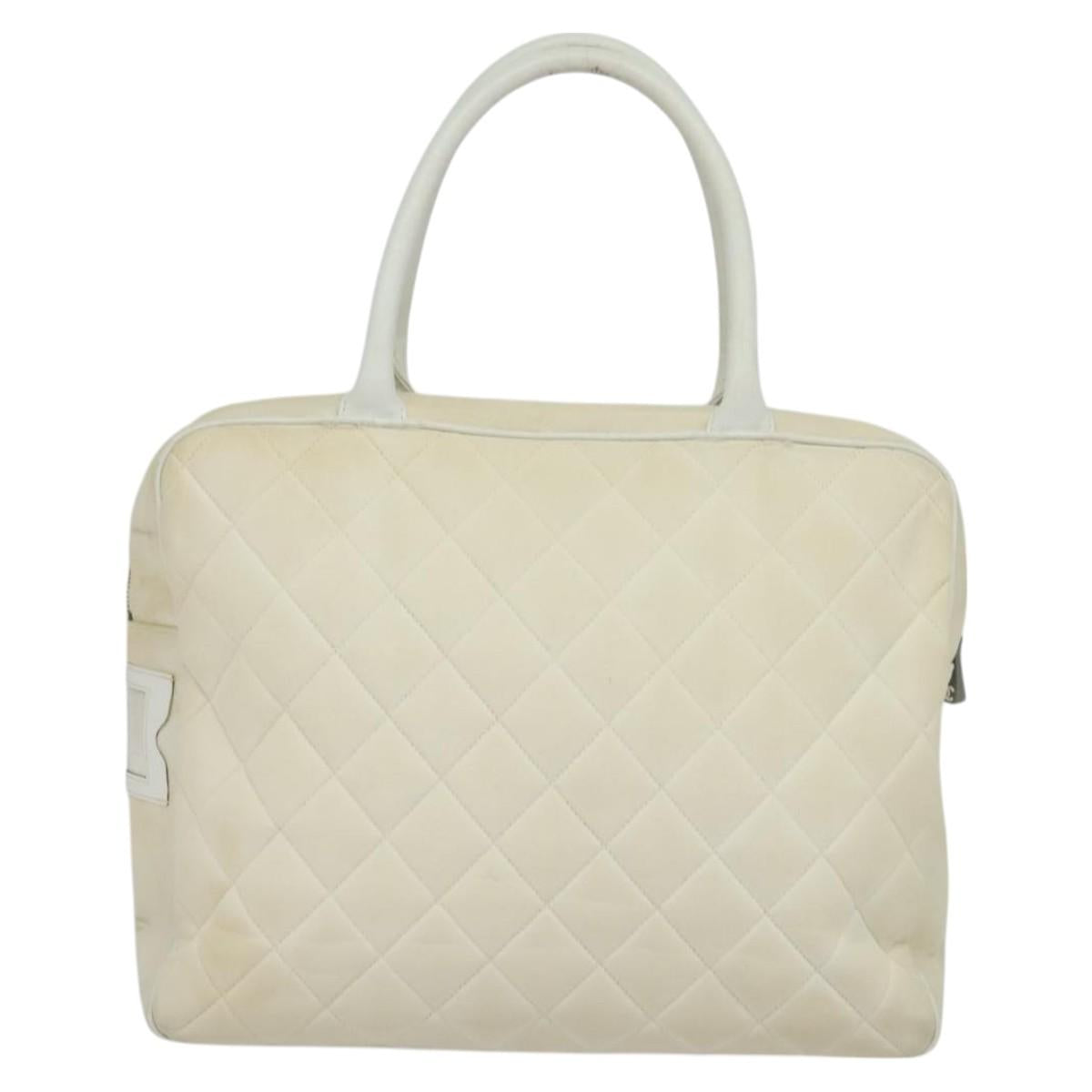CHANEL Sports Line Boston Bag Canvas White CC Auth 115293
