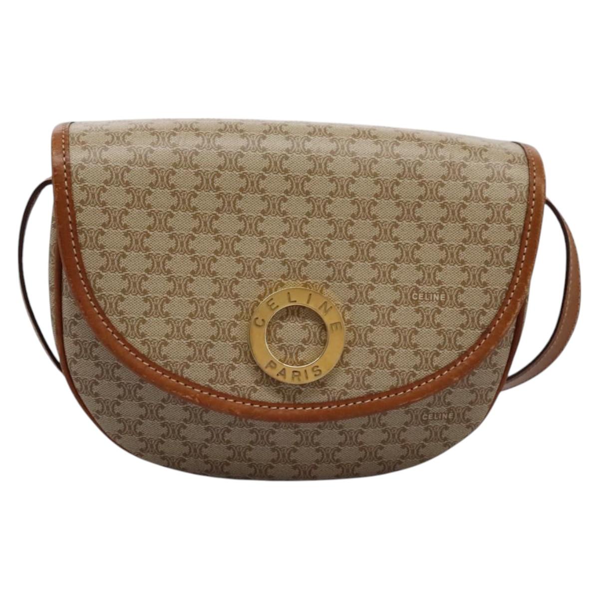 CELINE Macadam Canvas Shoulder Bag Beige Auth 115316
