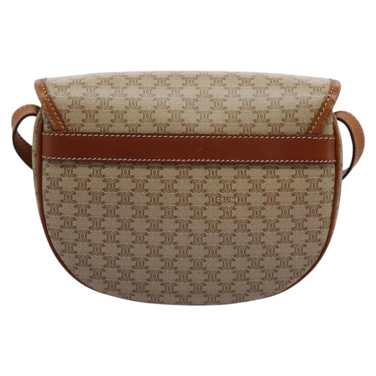 CELINE Macadam Canvas Shoulder Bag Beige Auth 115316