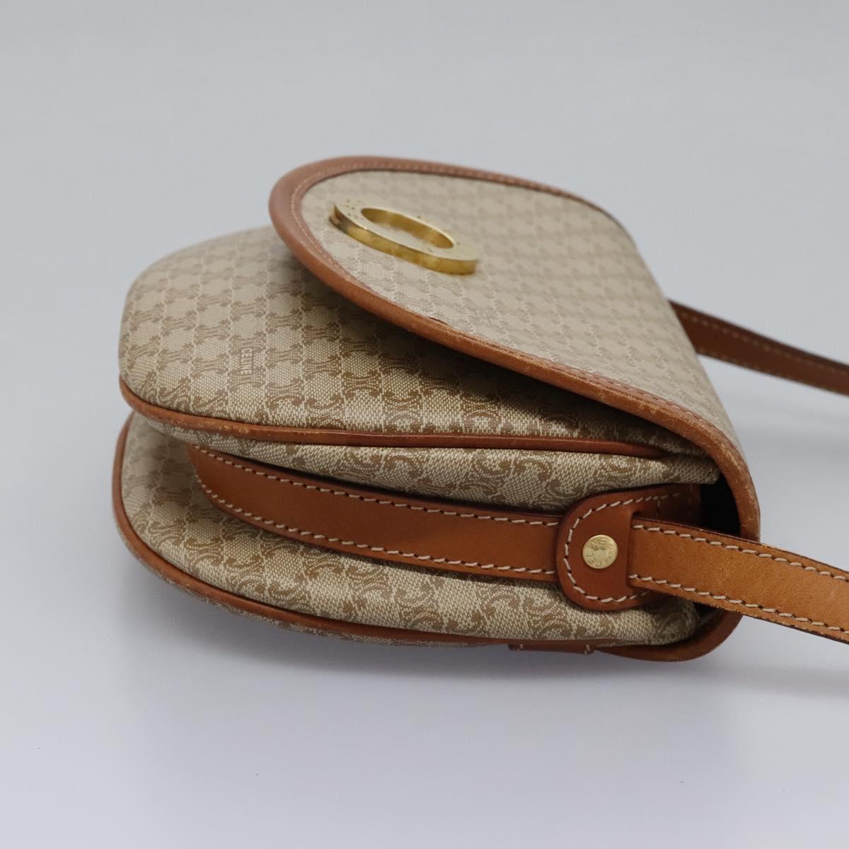 CELINE Macadam Canvas Shoulder Bag Beige Auth 115316