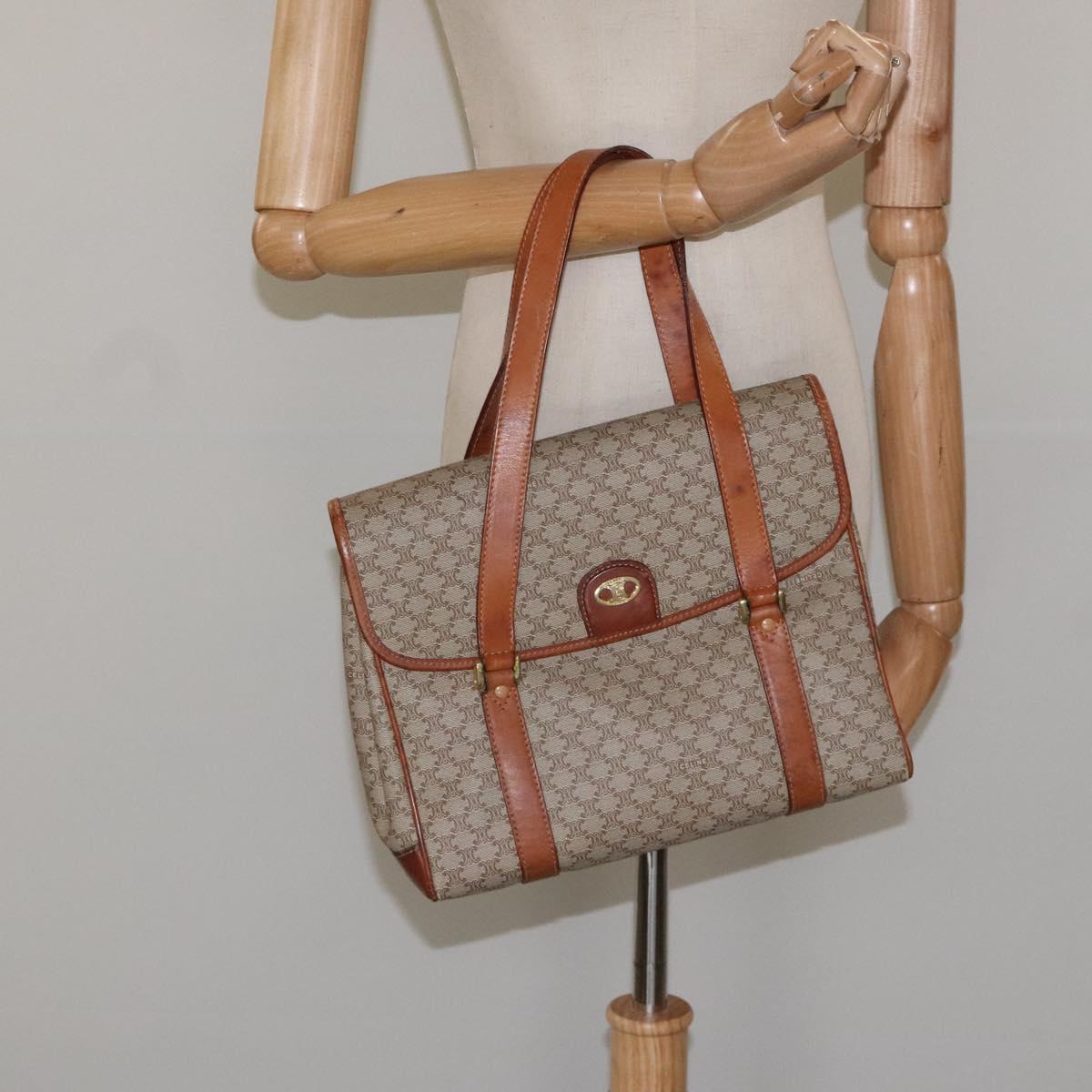 CELINE Macadam Canvas Hand Bag Beige Auth 115341