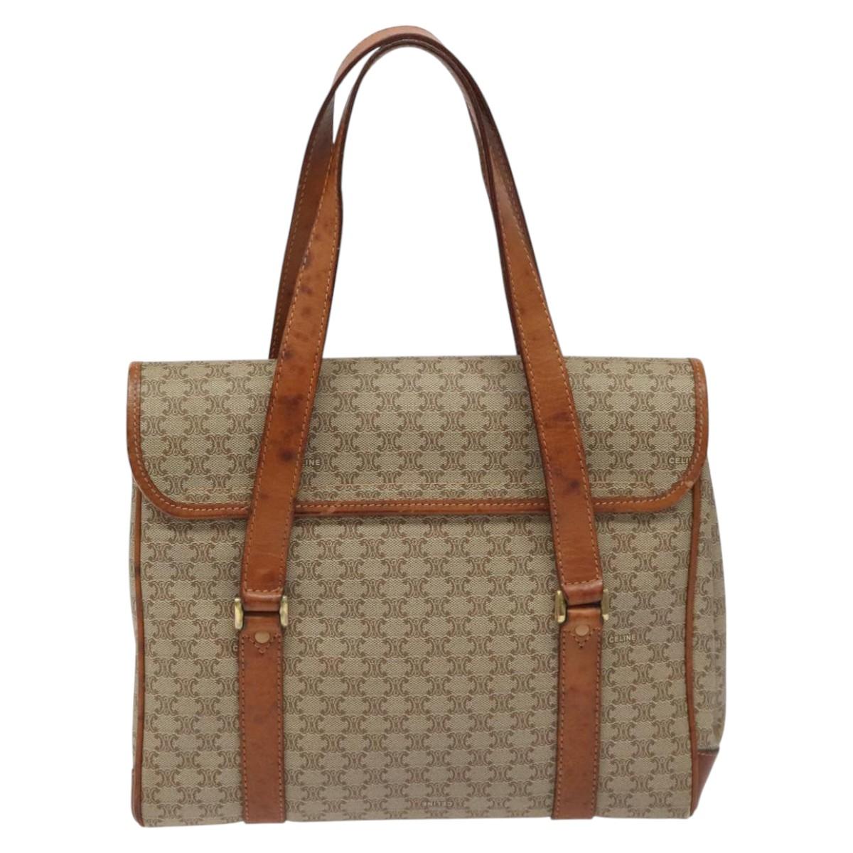 CELINE Macadam Canvas Hand Bag Beige Auth 115341