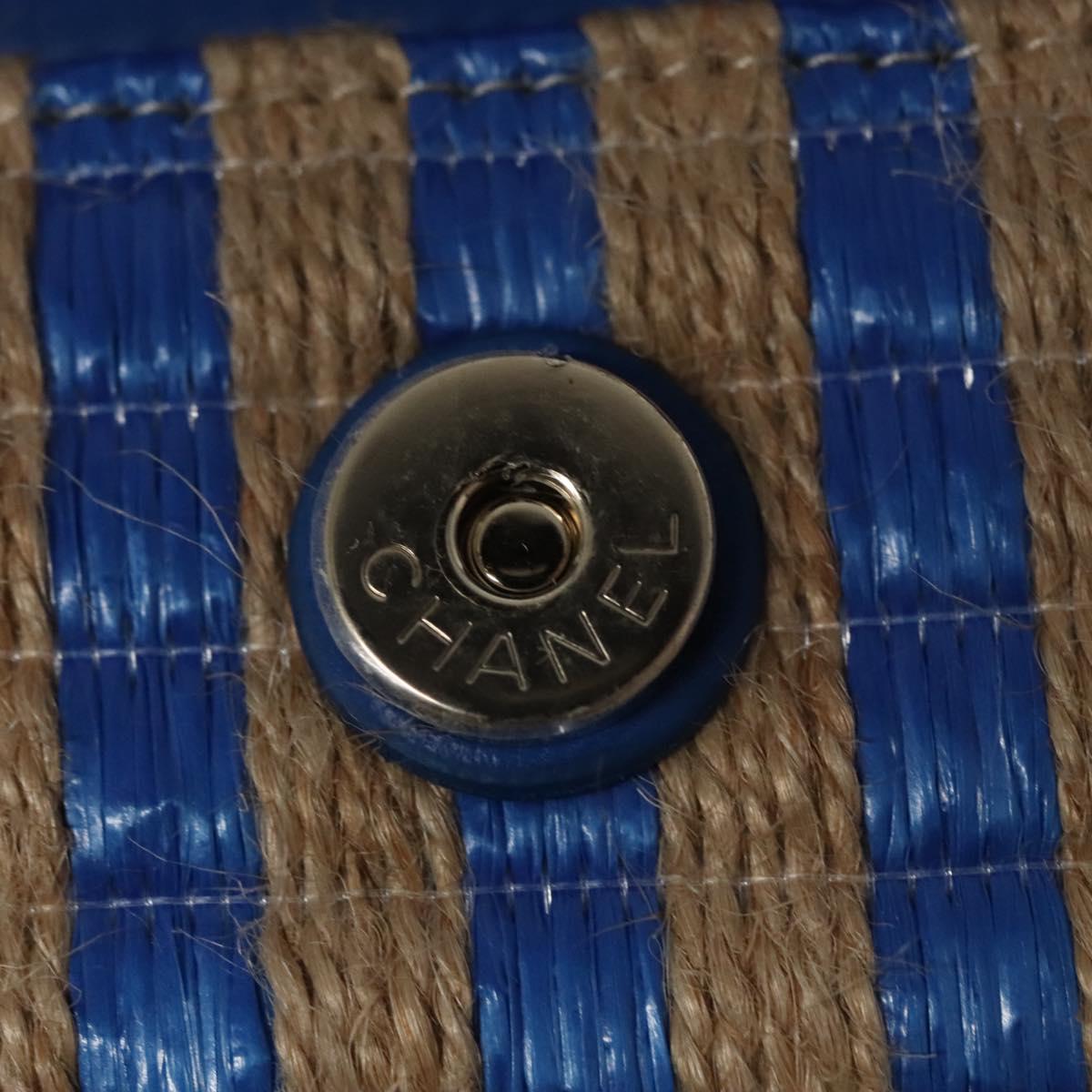 CHANEL Chain Shoulder Bag Raffia Blue CC Auth 115347AM