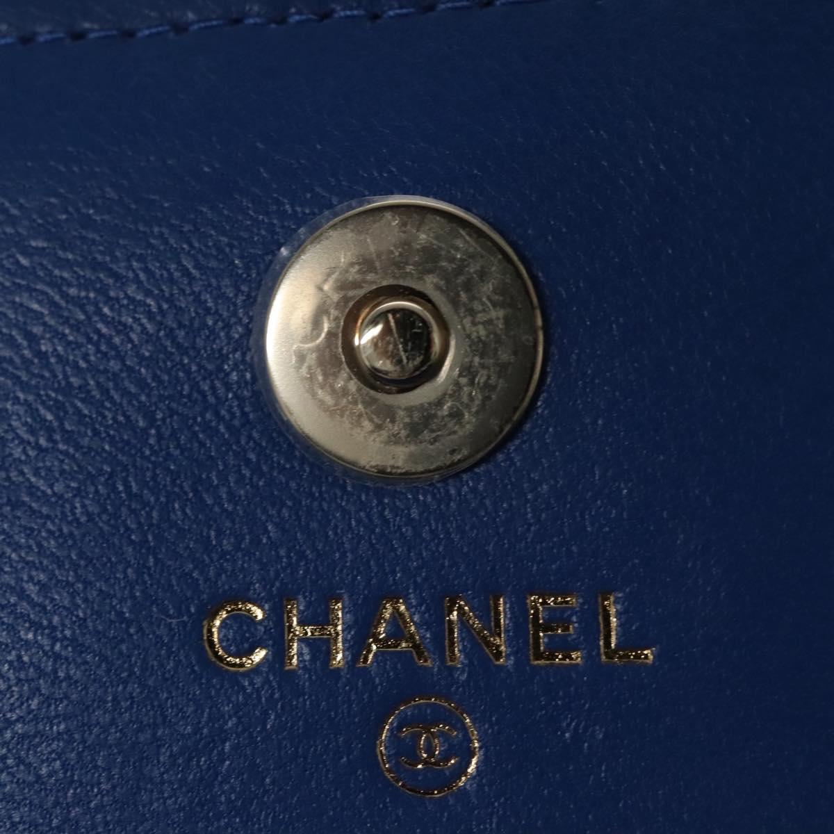 CHANEL Chain Shoulder Bag Raffia Blue CC Auth 115347AM