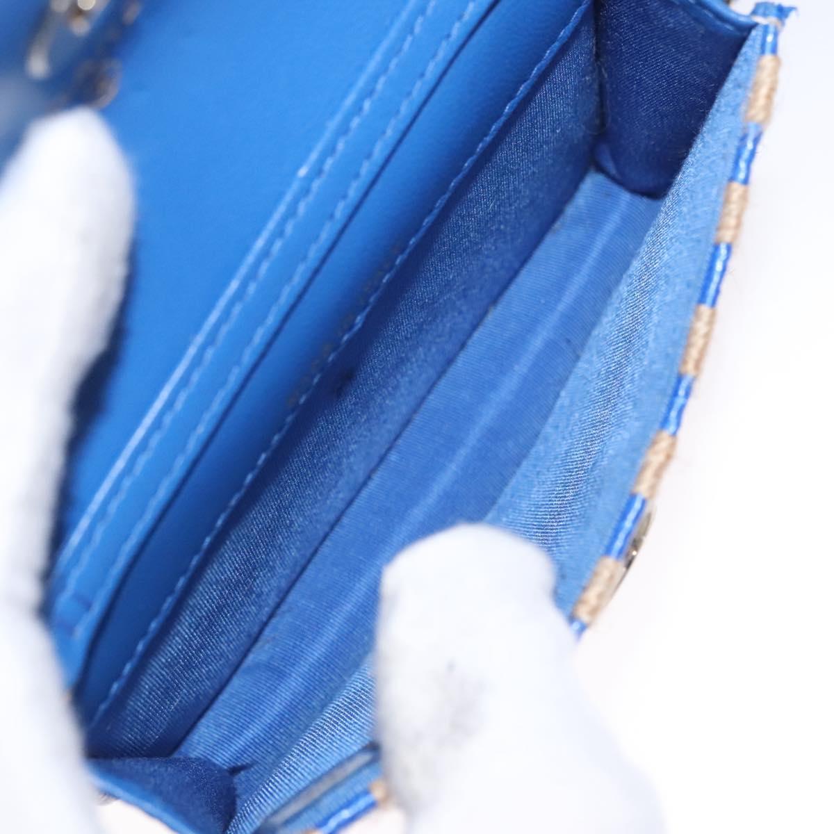 CHANEL Chain Shoulder Bag Raffia Blue CC Auth 115347SAM