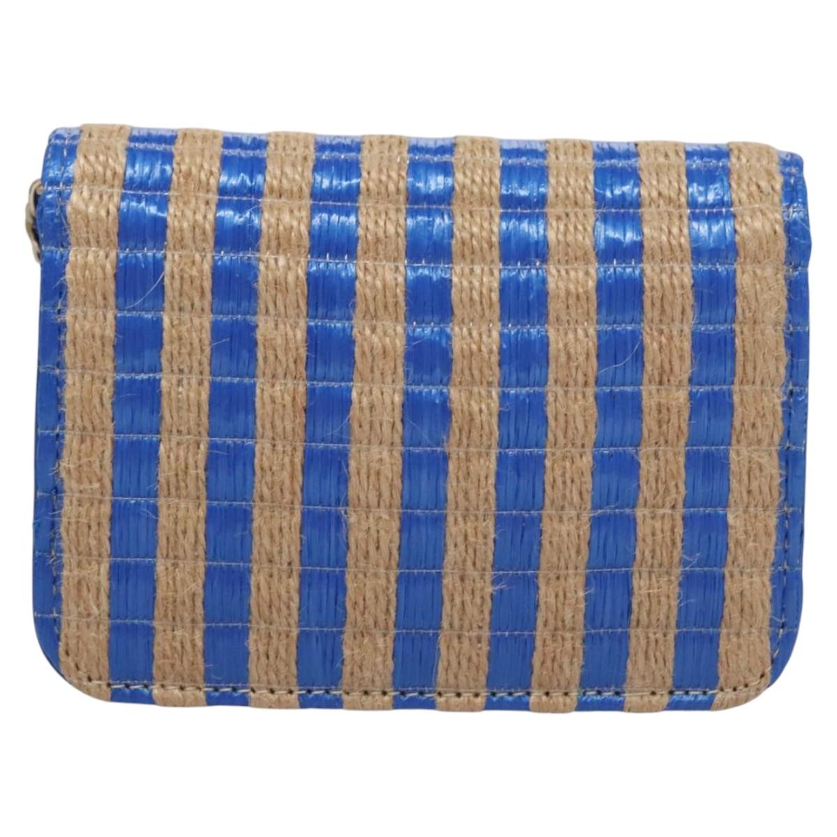 CHANEL Chain Shoulder Bag Raffia Blue CC Auth 115347AM