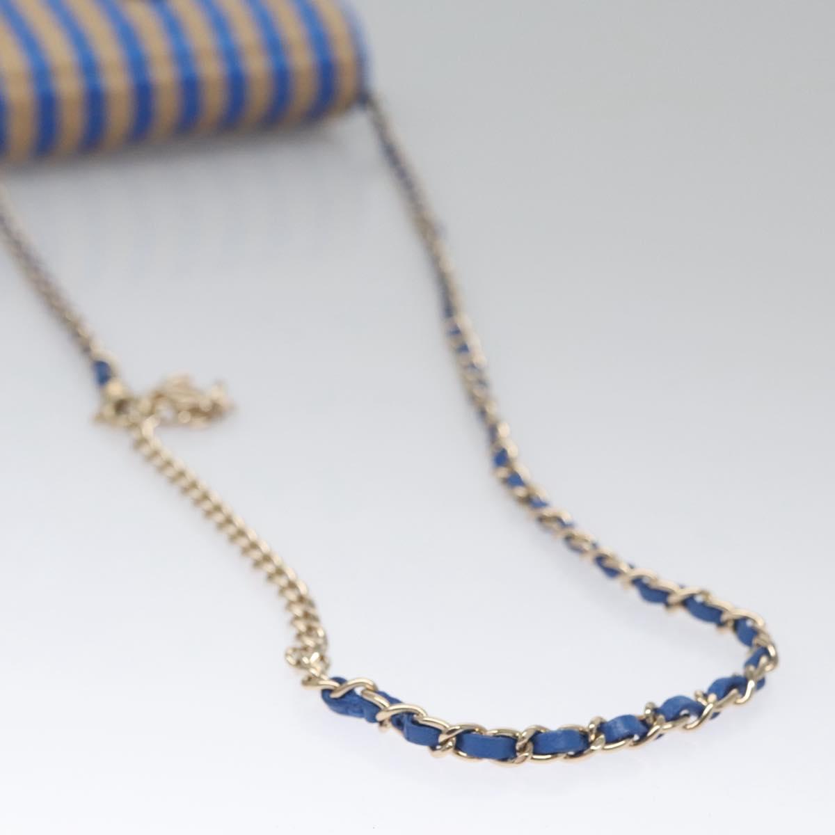 CHANEL Chain Shoulder Bag Raffia Blue CC Auth 115347AM