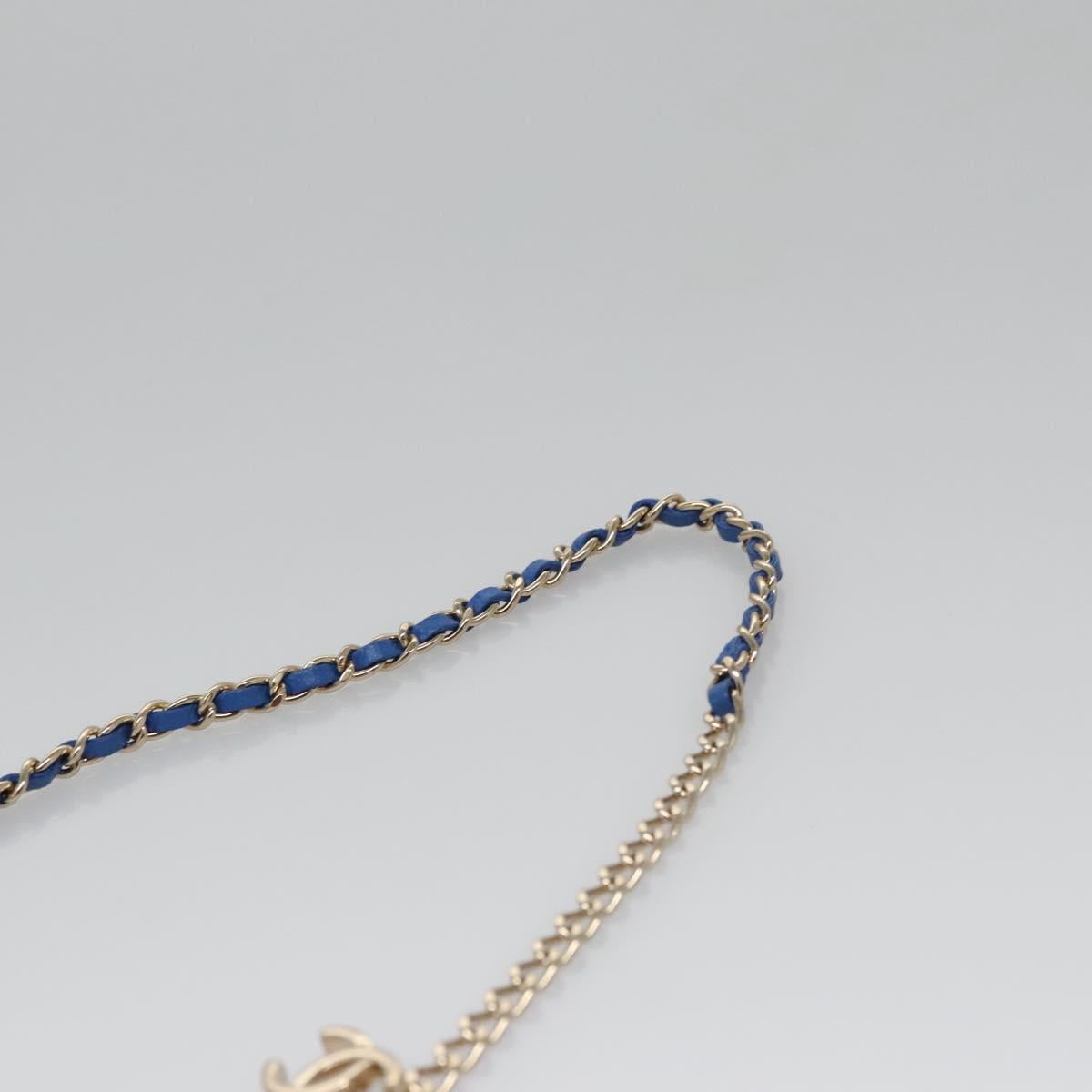 CHANEL Chain Shoulder Bag Raffia Blue CC Auth 115347AM