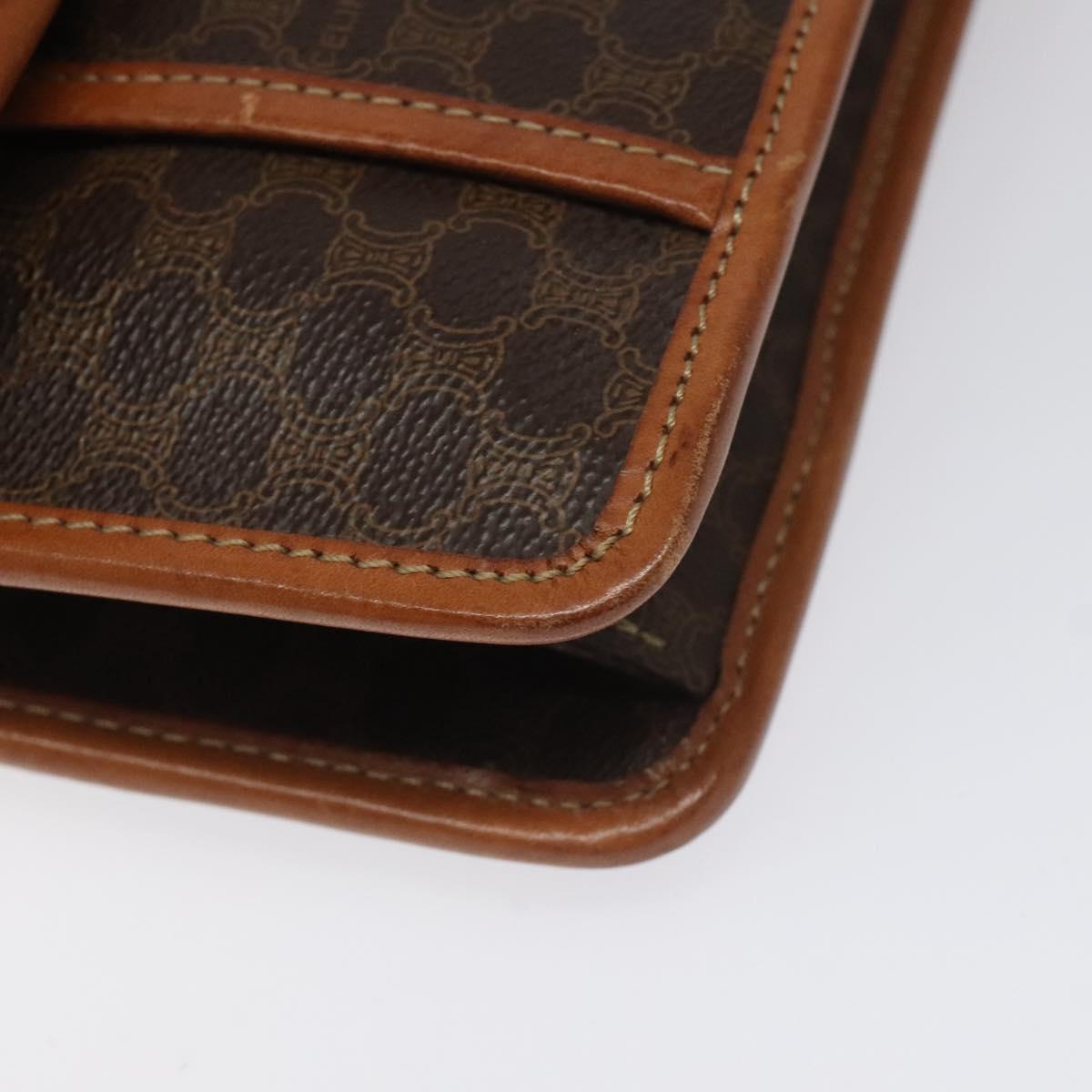 CELINE Macadam Canvas Shoulder Bag PVC Leather Brown Auth 115367