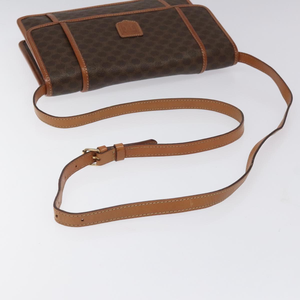 CELINE Macadam Canvas Shoulder Bag PVC Leather Brown Auth 115367