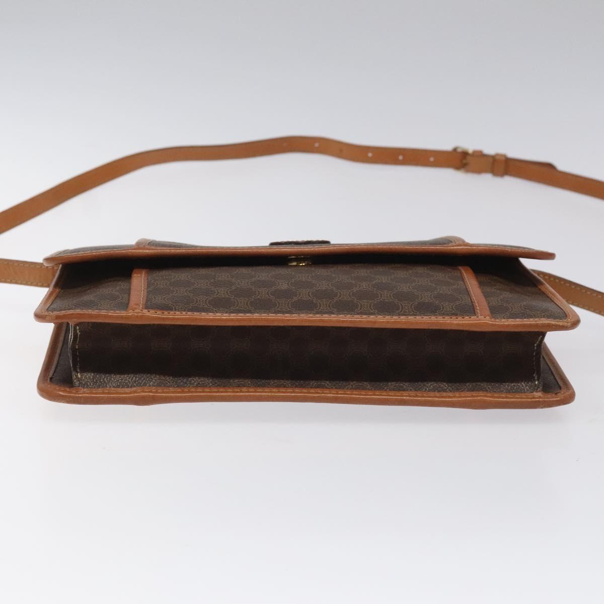 CELINE Macadam Canvas Shoulder Bag PVC Leather Brown Auth 115367