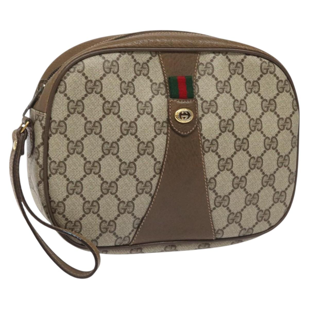 GUCCI GG Supreme Web Sherry Line Clutch Bag PVC Beige Red 89 01 034 Auth 115396