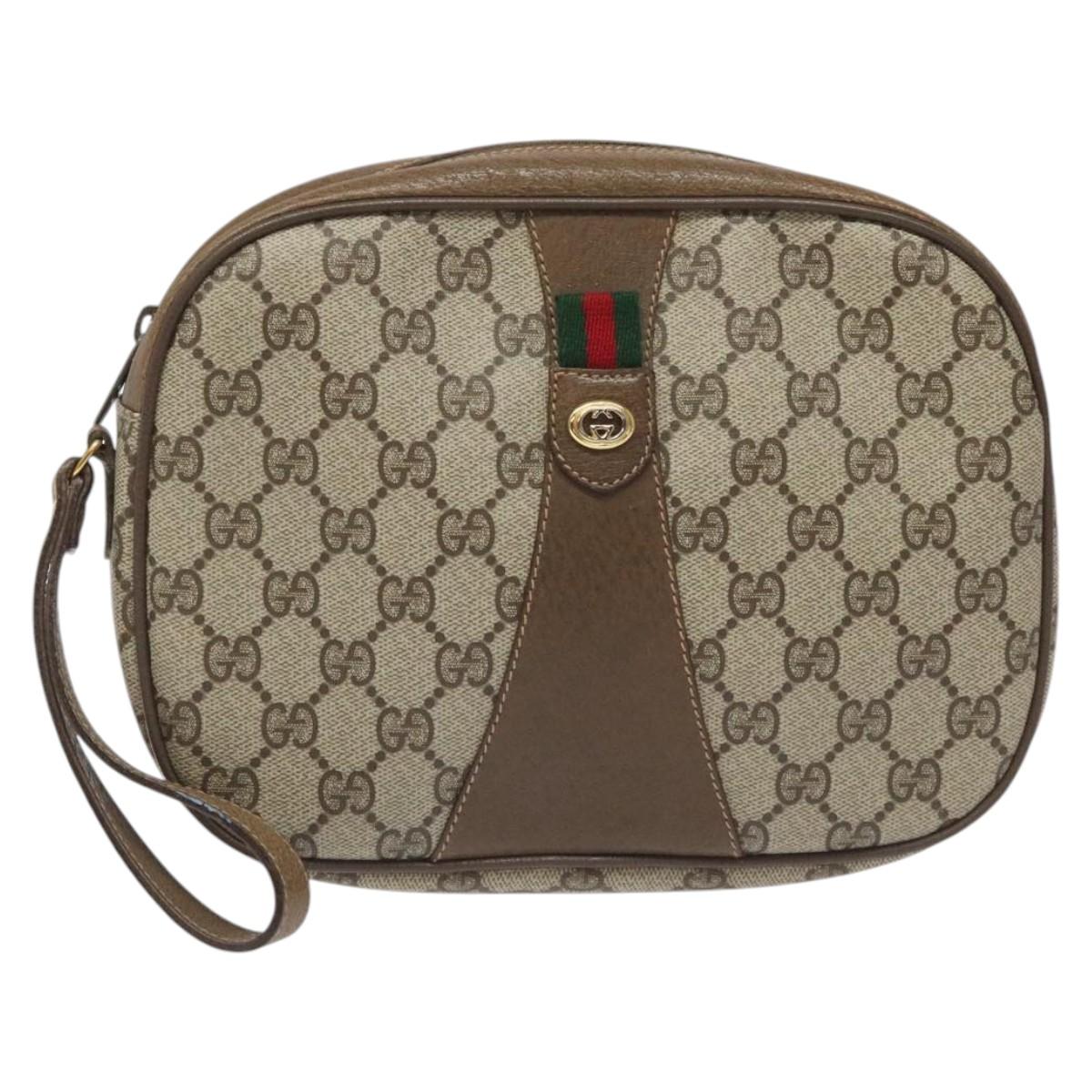 GUCCI GG Supreme Web Sherry Line Clutch Bag PVC Beige Red 89 01 034 Auth 115396