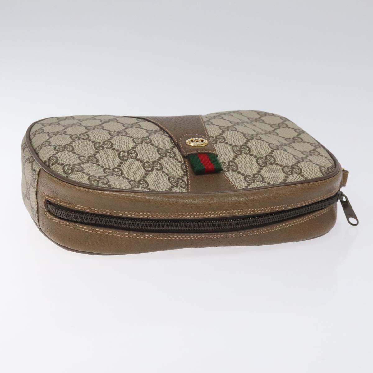 GUCCI GG Supreme Web Sherry Line Clutch Bag PVC Beige Red 89 01 034 Auth 115396