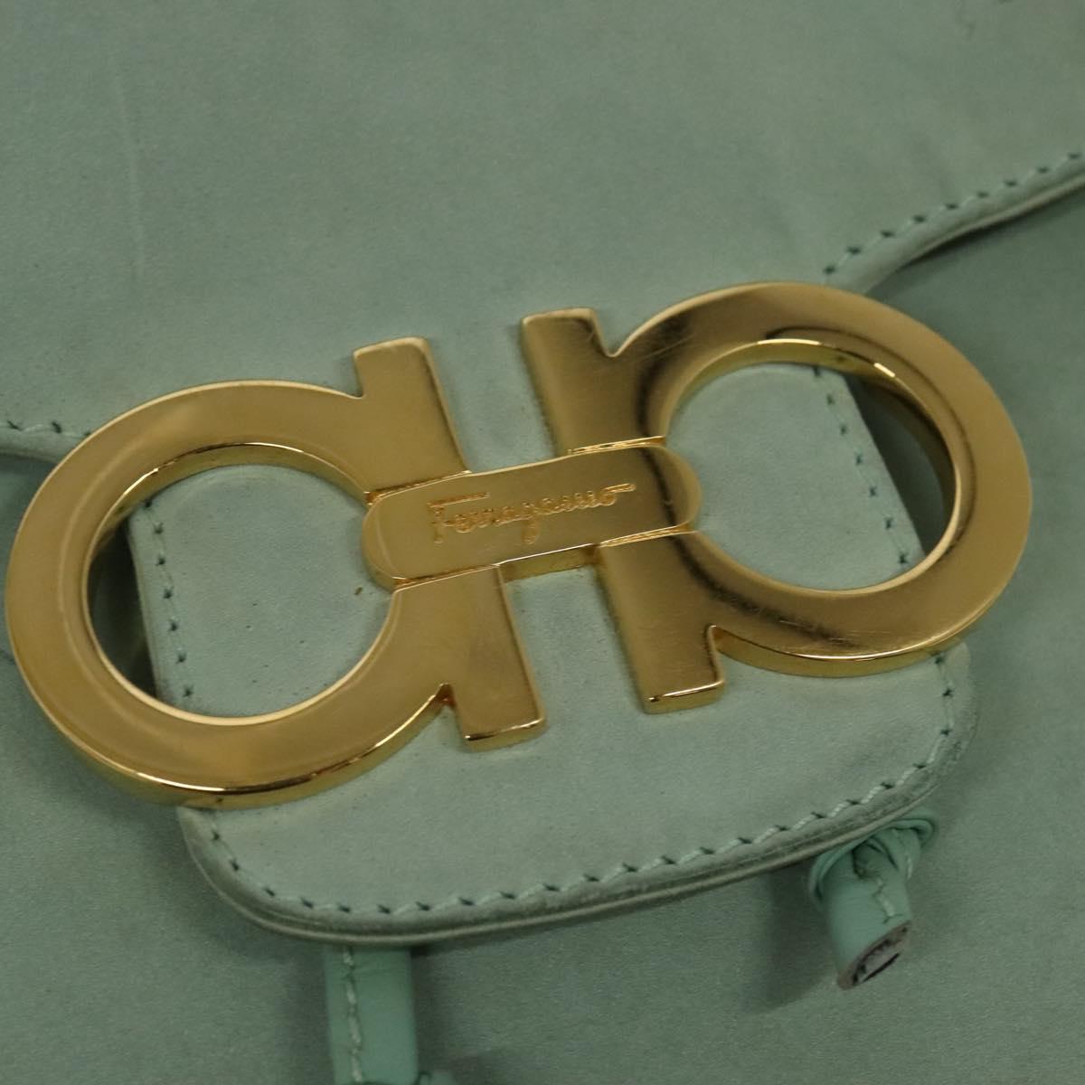 Salvatore Ferragamo Backpack Suede Peppermint Gold Auth 115402