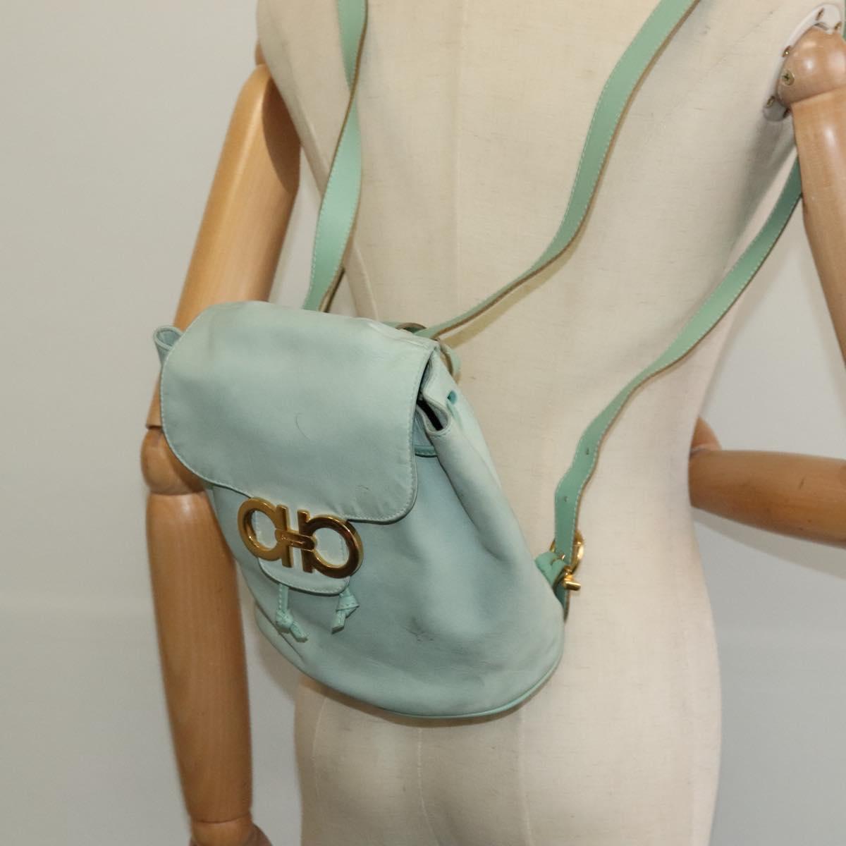 Salvatore Ferragamo Backpack Suede Peppermint Gold Auth 115402