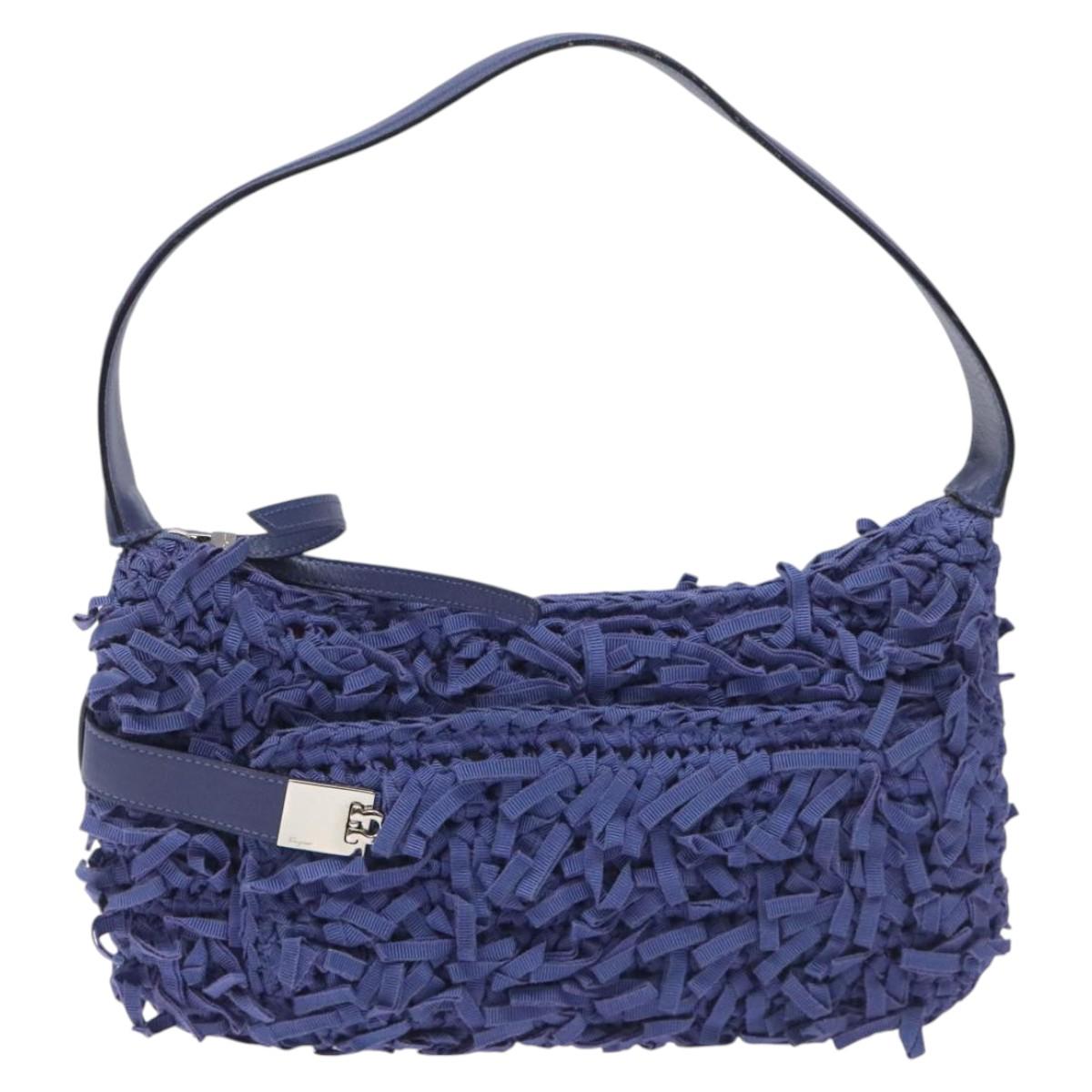 Salvatore Ferragamo Gancini Shoulder Bag Canvas Blue Auth 115403