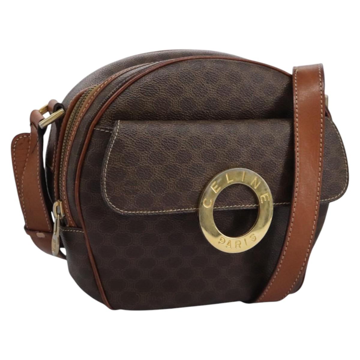 CELINE Macadam Canvas Shoulder Bag PVC Leather Brown Auth 115445