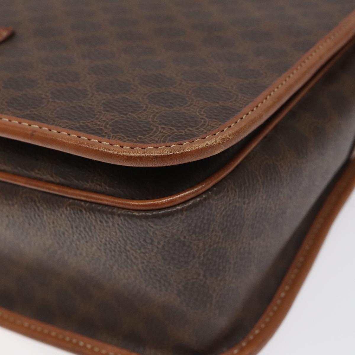 CELINE Macadam Canvas Shoulder Bag PVC Leather Brown Auth 115447