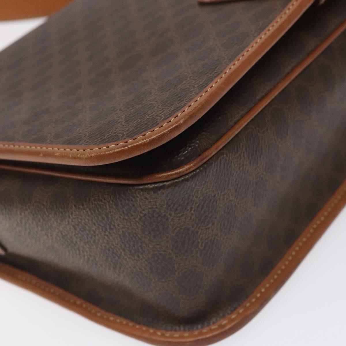 CELINE Macadam Canvas Shoulder Bag PVC Leather Brown Auth 115447