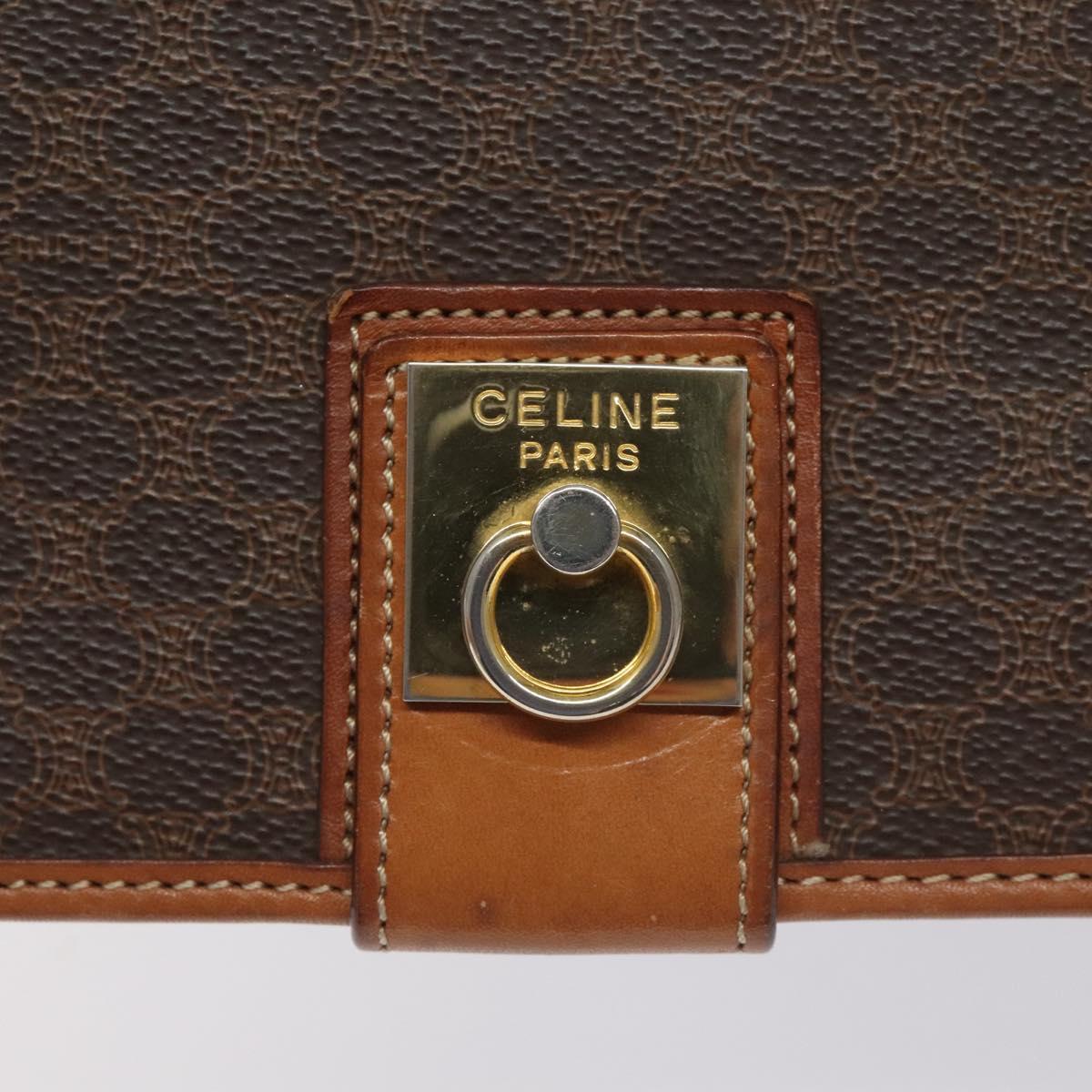 CELINE Macadam Canvas Shoulder Bag PVC Leather Brown Auth 115447