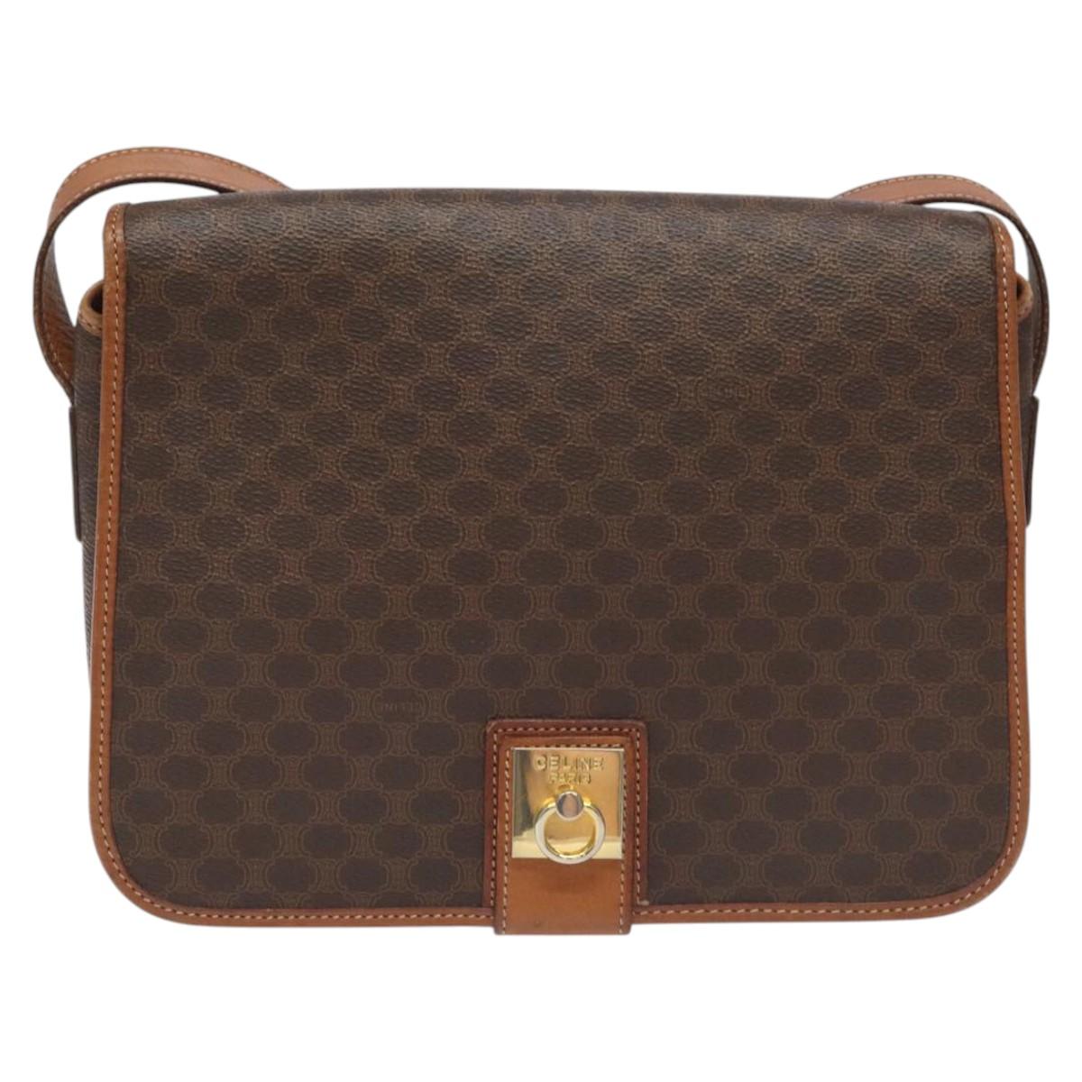 CELINE Macadam Canvas Shoulder Bag PVC Leather Brown Auth 115447