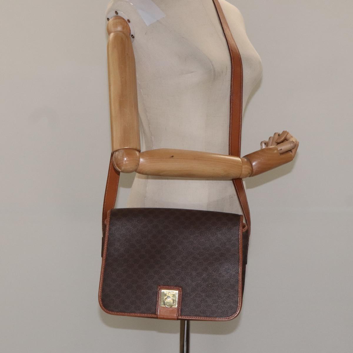 CELINE Macadam Canvas Shoulder Bag PVC Leather Brown Auth 115447