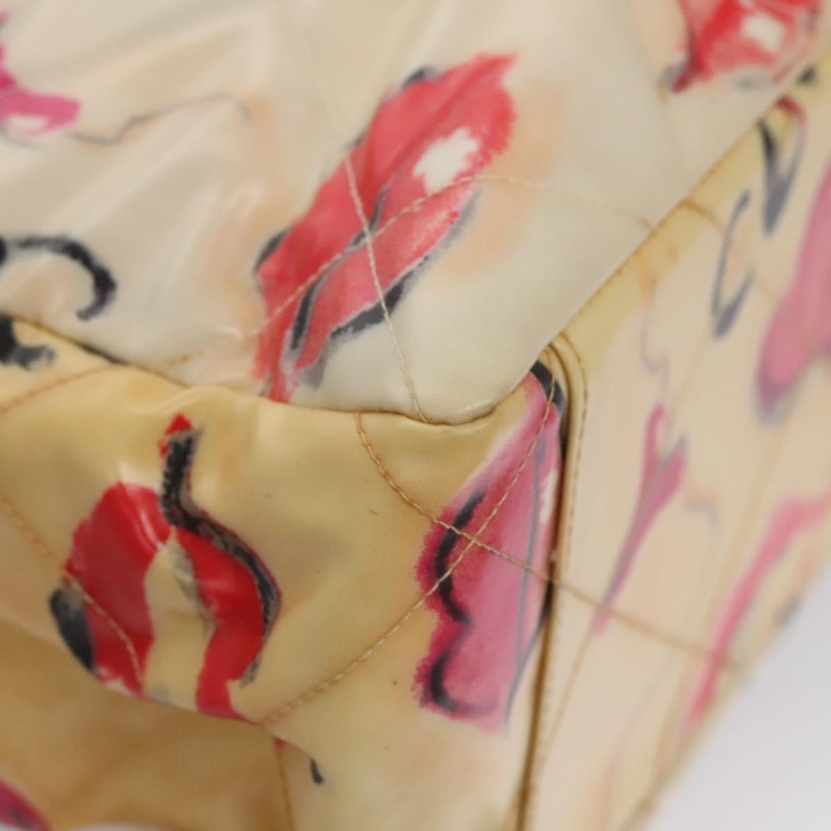 CHANEL Matelasse Chain Lip Tote Bag Enamel Beige CC Auth 115470A