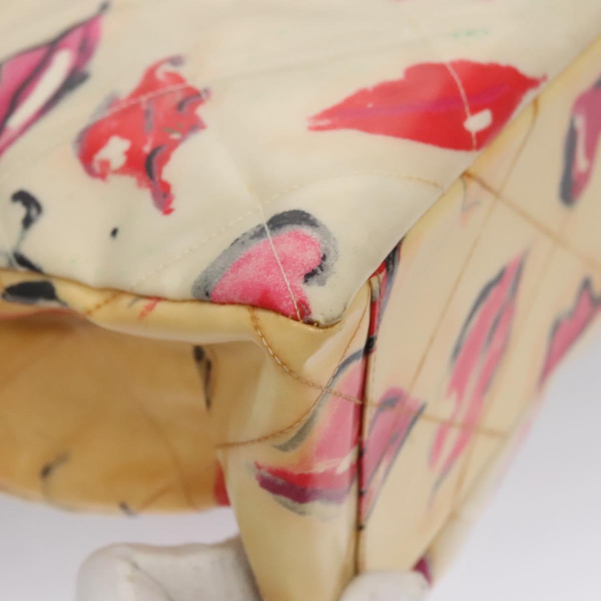 CHANEL Matelasse Chain Lip Tote Bag Enamel Beige CC Auth 115470A