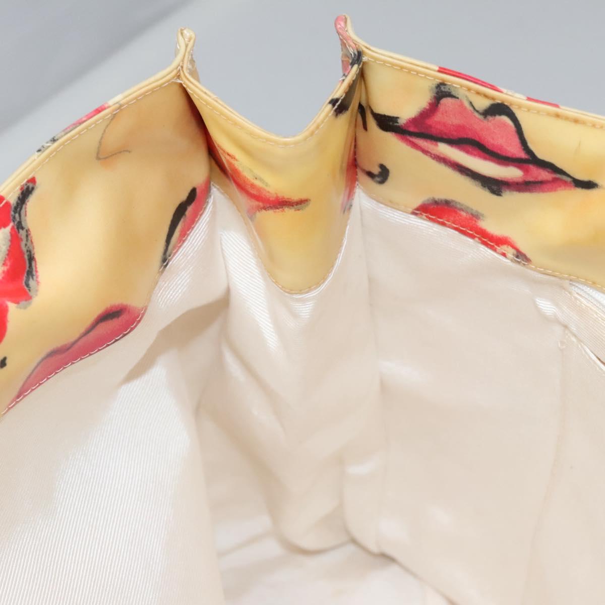 CHANEL Matelasse Chain Lip Tote Bag Enamel Beige CC Auth 115470A