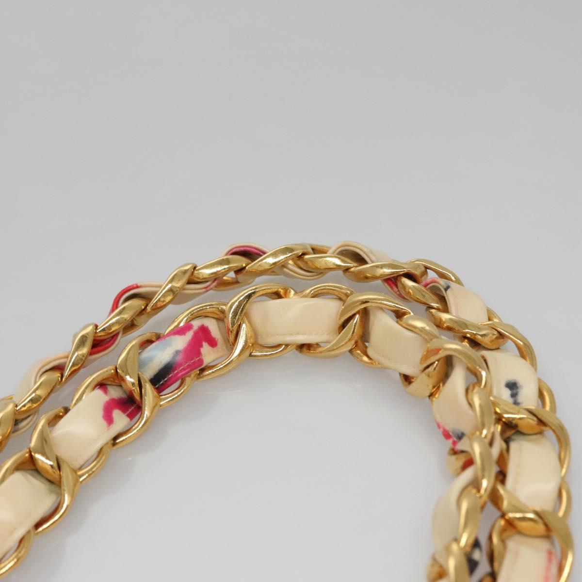 CHANEL Matelasse Chain Lip Tote Bag Enamel Beige CC Auth 115470A