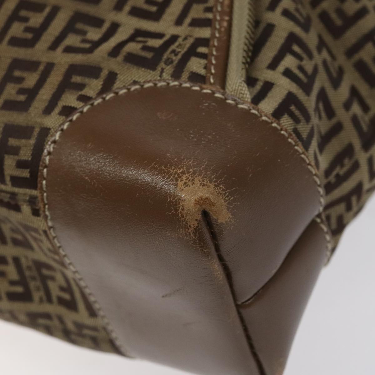 FENDI Zucchino Canvas Hand Bag Brown Beige Silver Auth 115510
