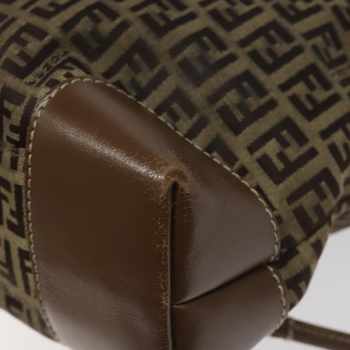 FENDI Zucchino Canvas Hand Bag Brown Beige Silver Auth 115510