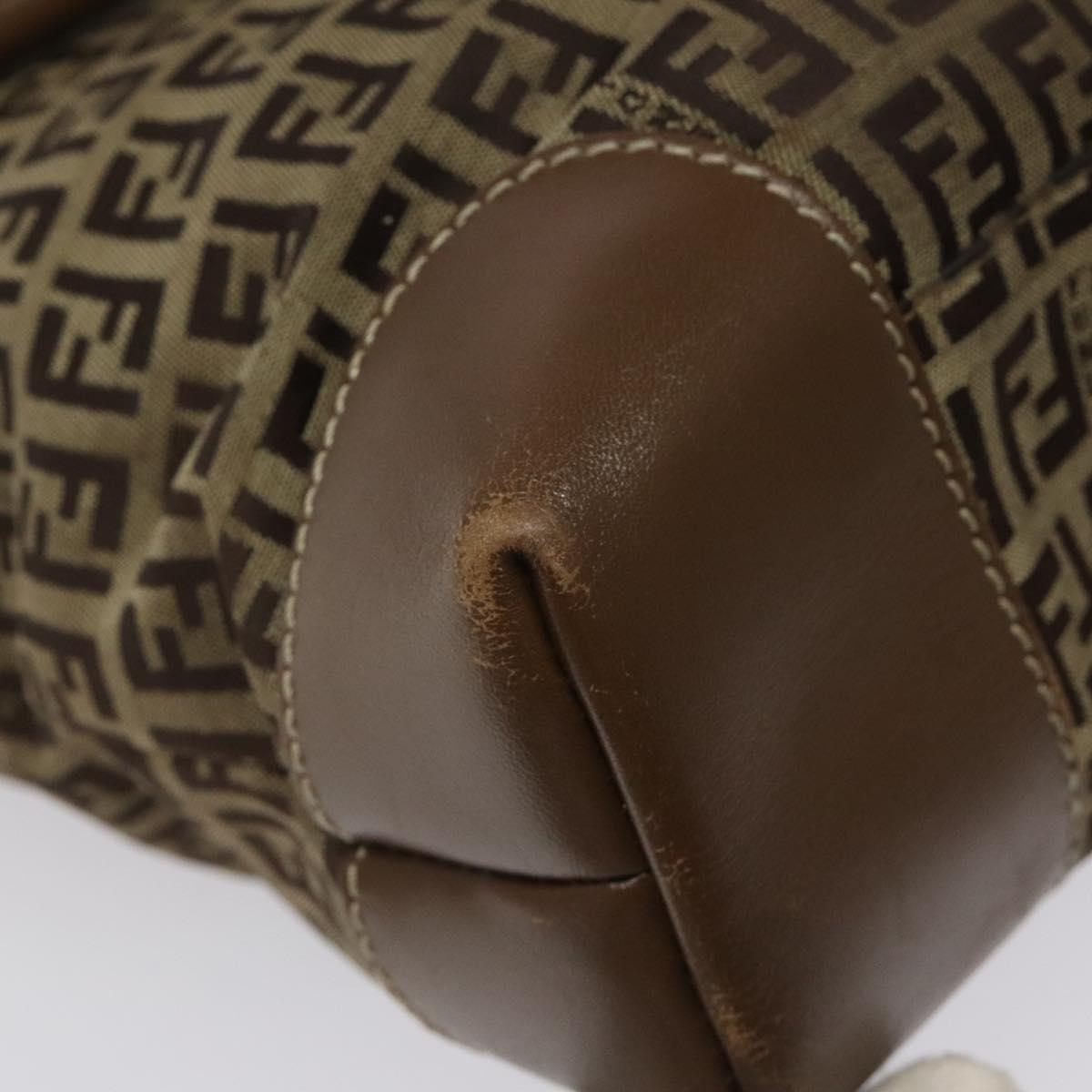 FENDI Zucchino Canvas Hand Bag Brown Beige Silver Auth 115510