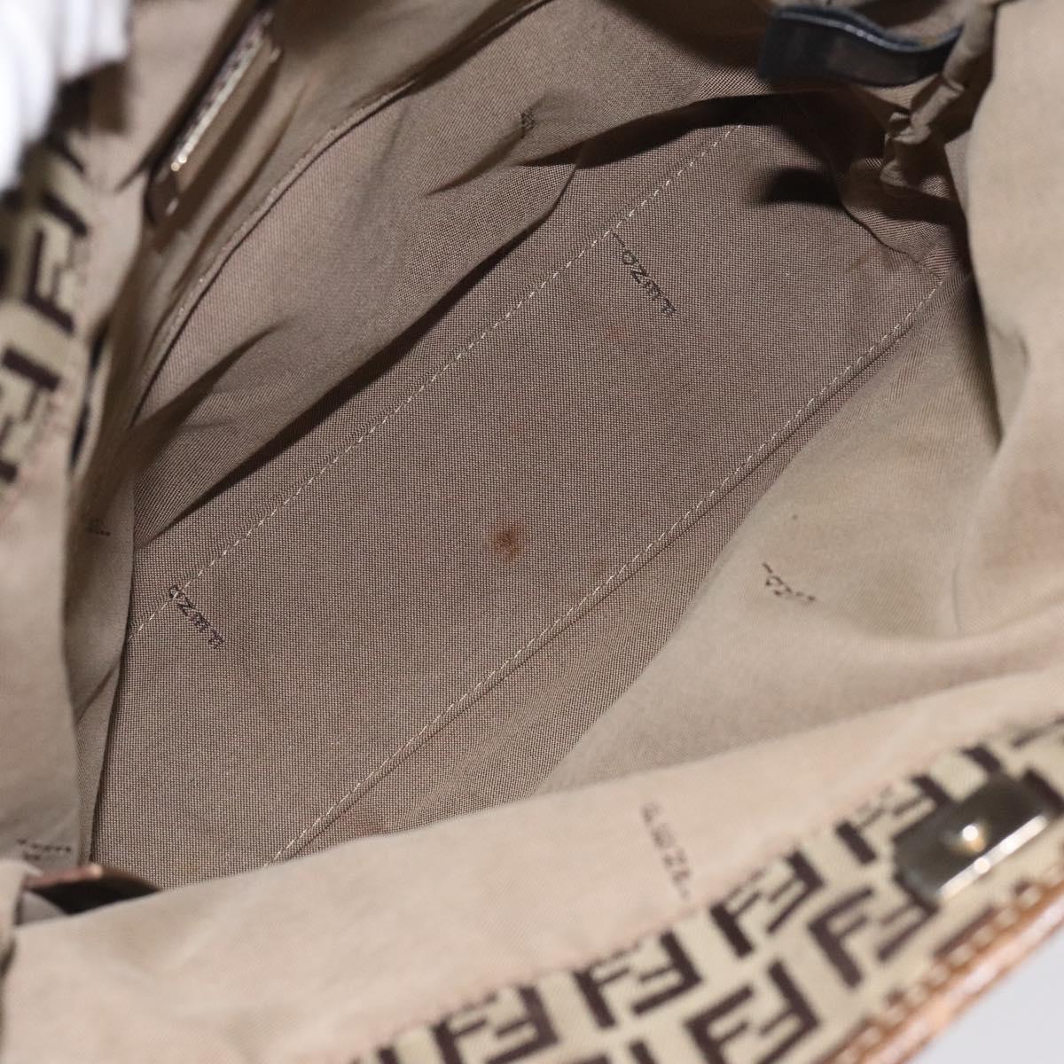 FENDI Zucchino Canvas Hand Bag Brown Beige Silver Auth 115510