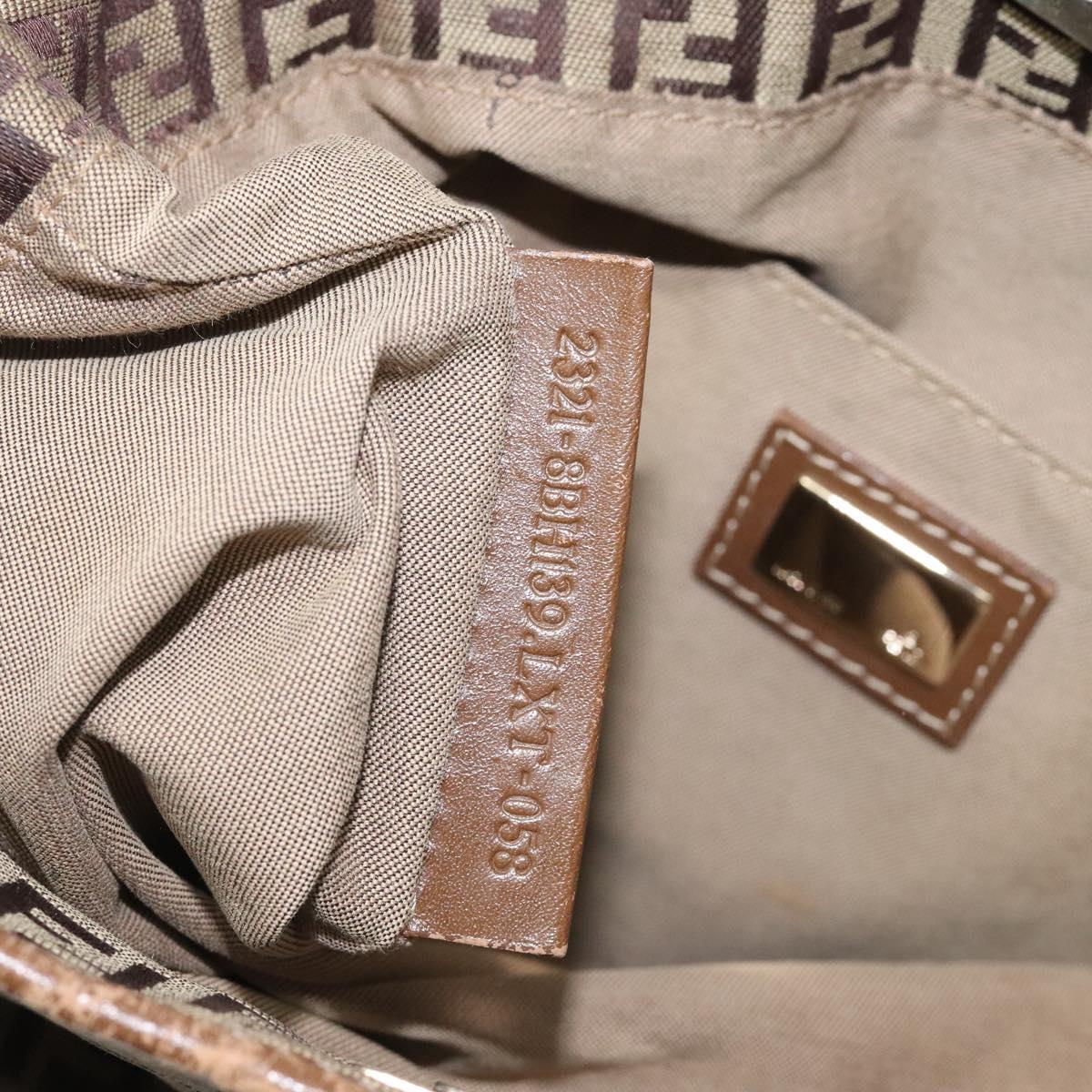 FENDI Zucchino Canvas Hand Bag Brown Beige Silver Auth 115510