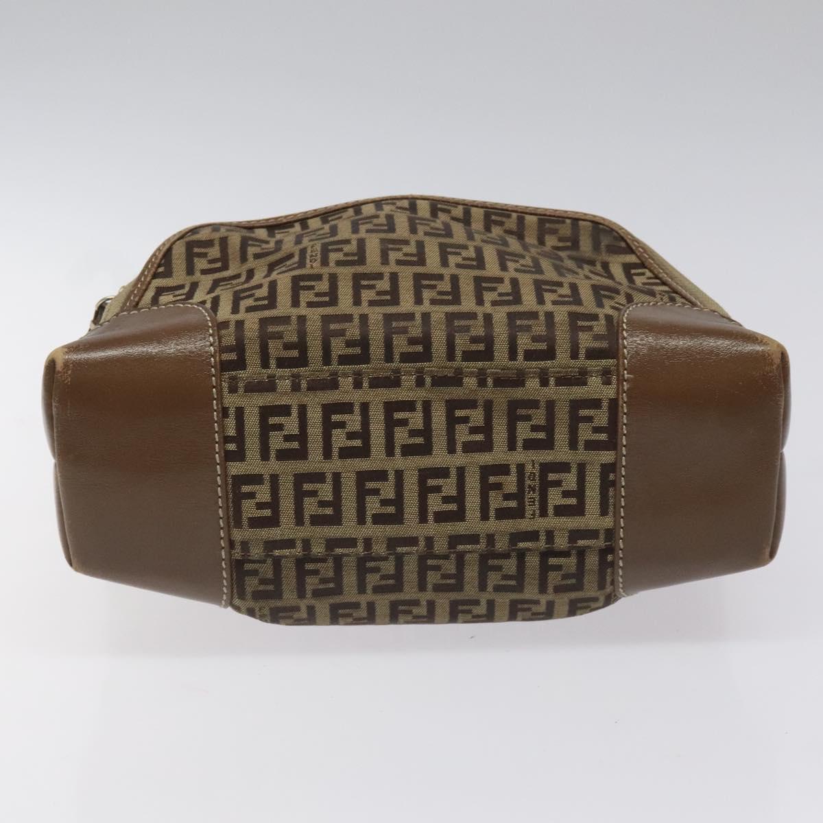 FENDI Zucchino Canvas Hand Bag Brown Beige Silver Auth 115510