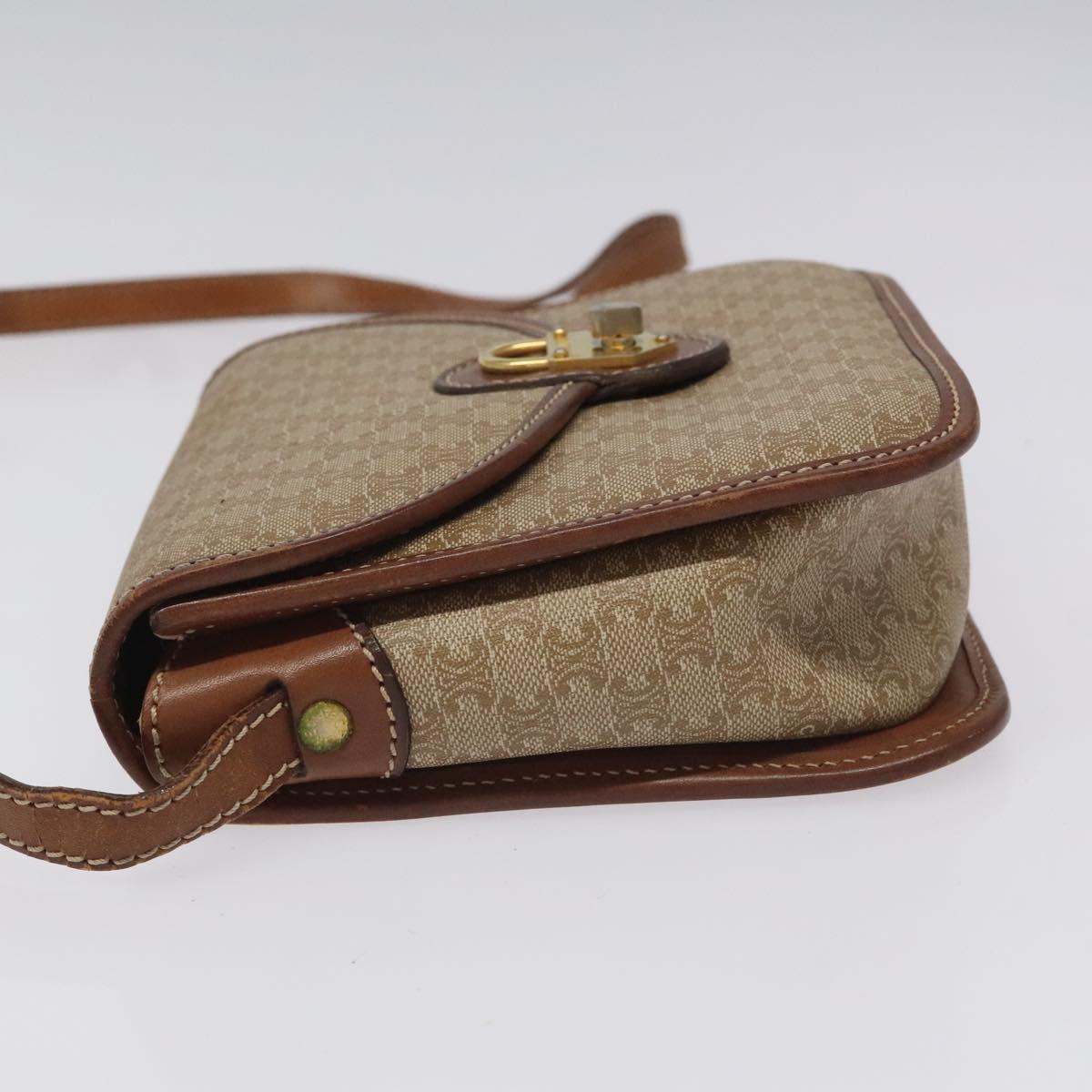 CELINE Macadam Canvas Shoulder Bag PVC Leather Beige Brown gold Auth 115531
