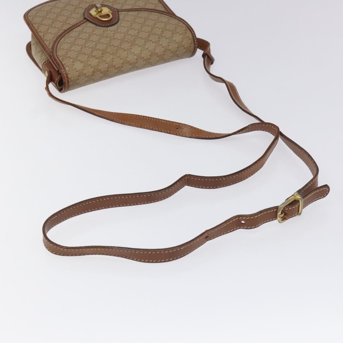 CELINE Macadam Canvas Shoulder Bag PVC Leather Beige Brown gold Auth 115531