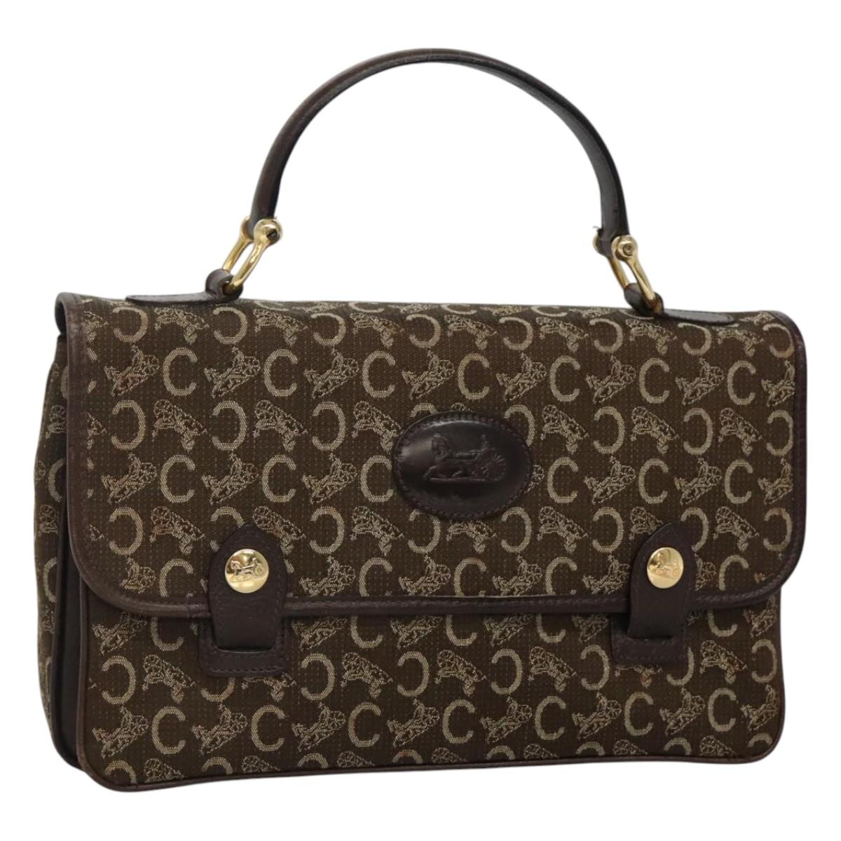 CELINE C Sulky Hand Bag Brown Gold Auth 115556
