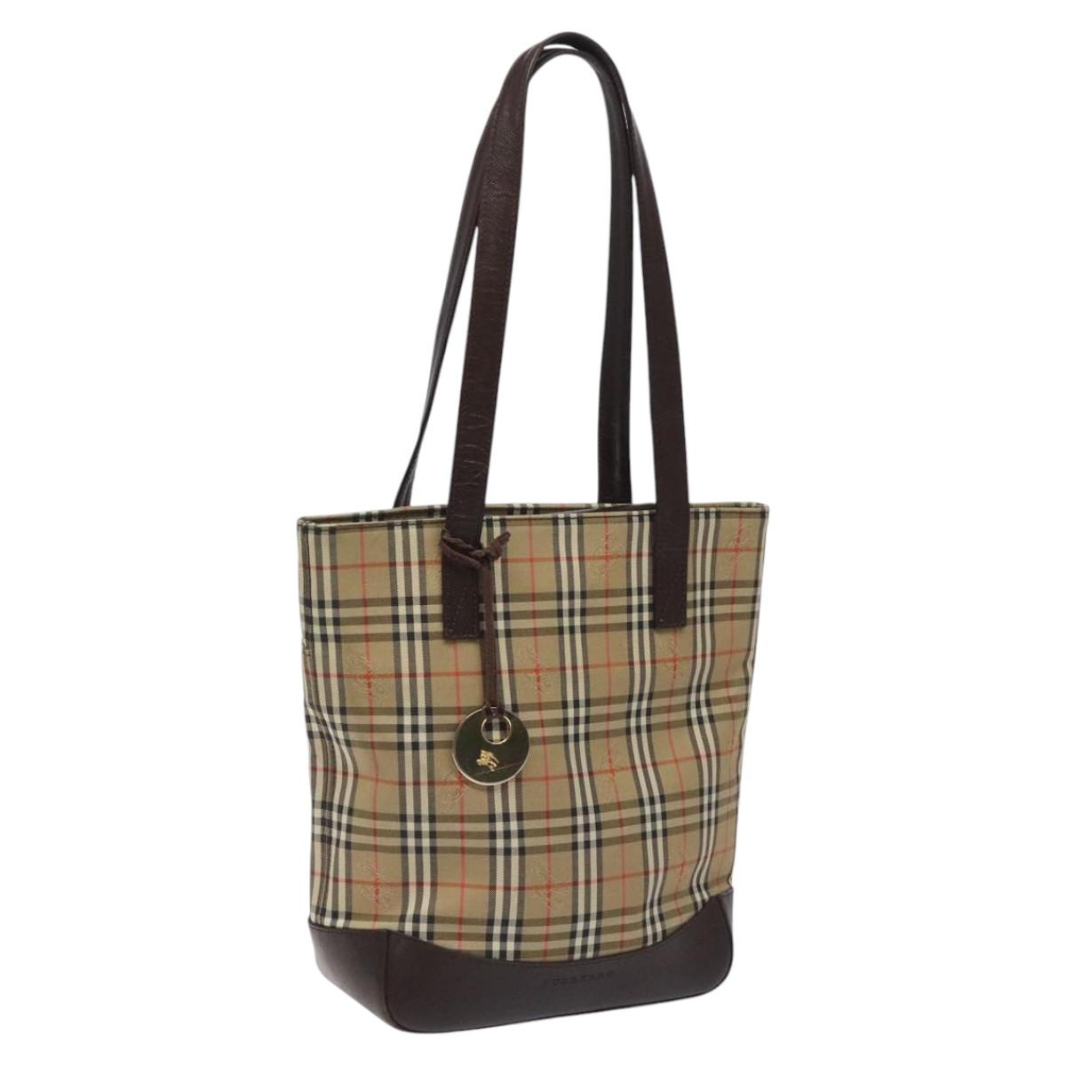 BURBERRY Nova Check Tote Bag Canvas Leather Beige Brown gold Auth 115568