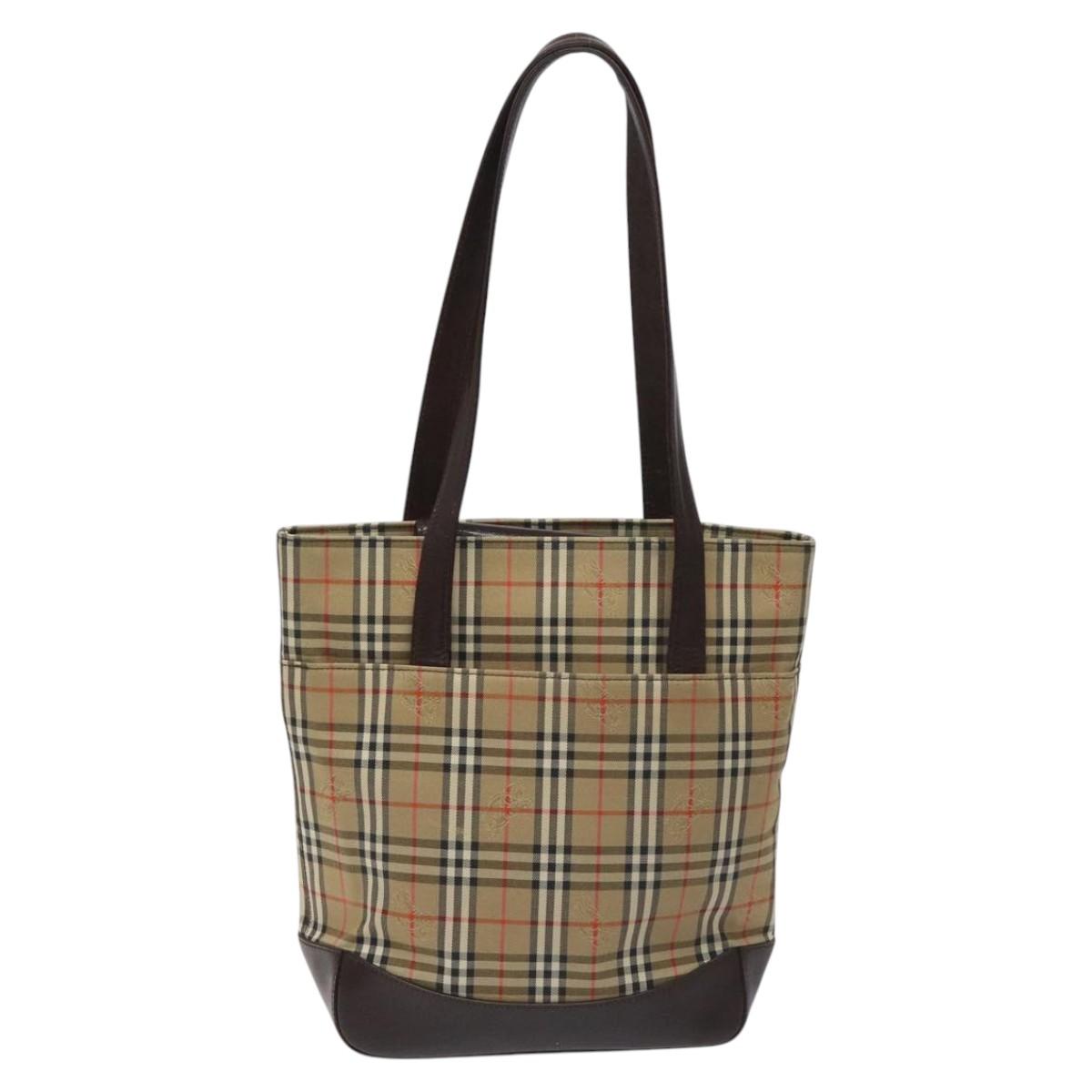 BURBERRY Nova Check Tote Bag Canvas Leather Beige Brown gold Auth 115568