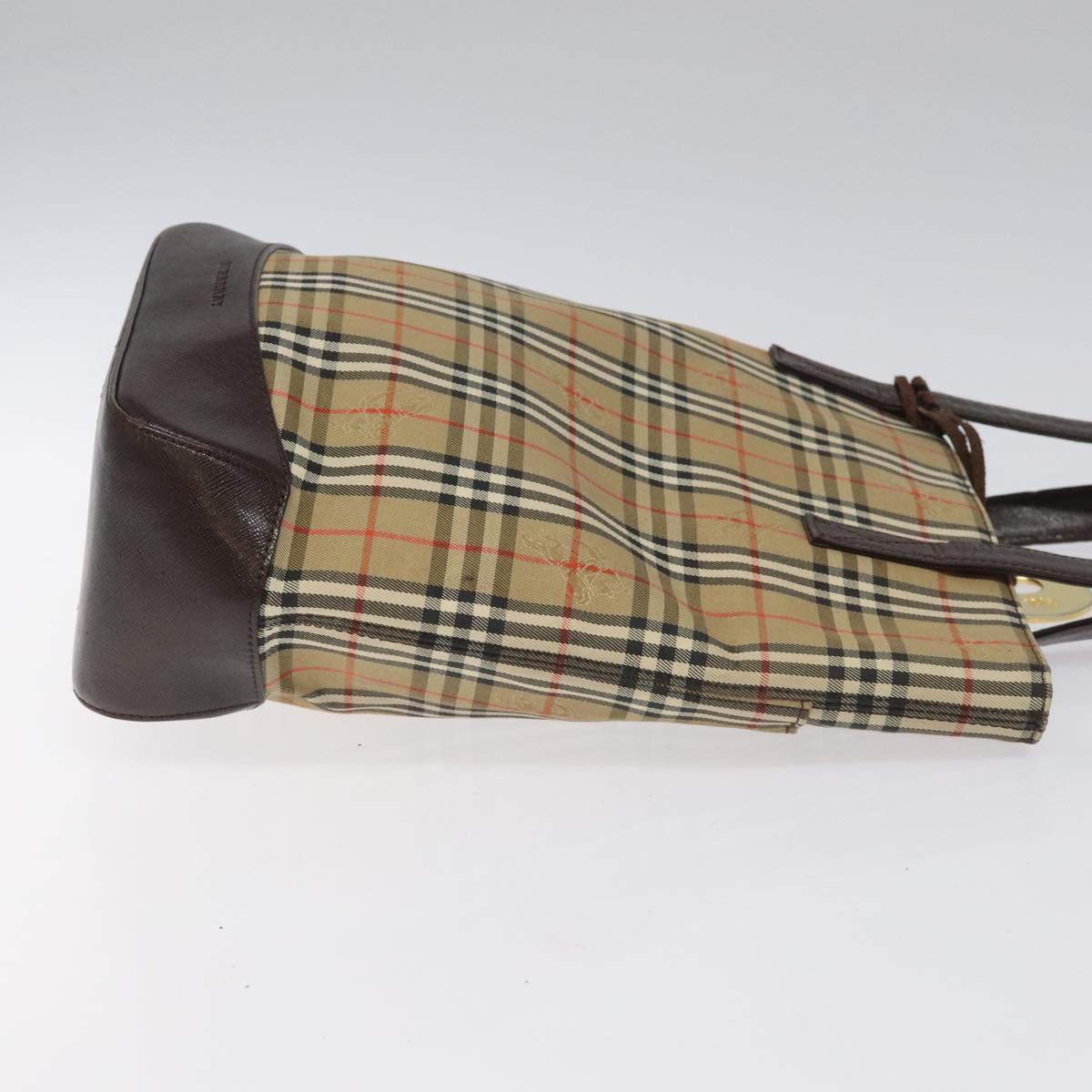 BURBERRY Nova Check Tote Bag Canvas Leather Beige Brown gold Auth 115568