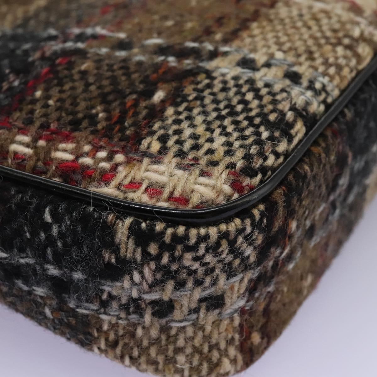 BURBERRY Nova Check Shoulder Bag Wool Suede Leather Beige Black gold Auth 115571