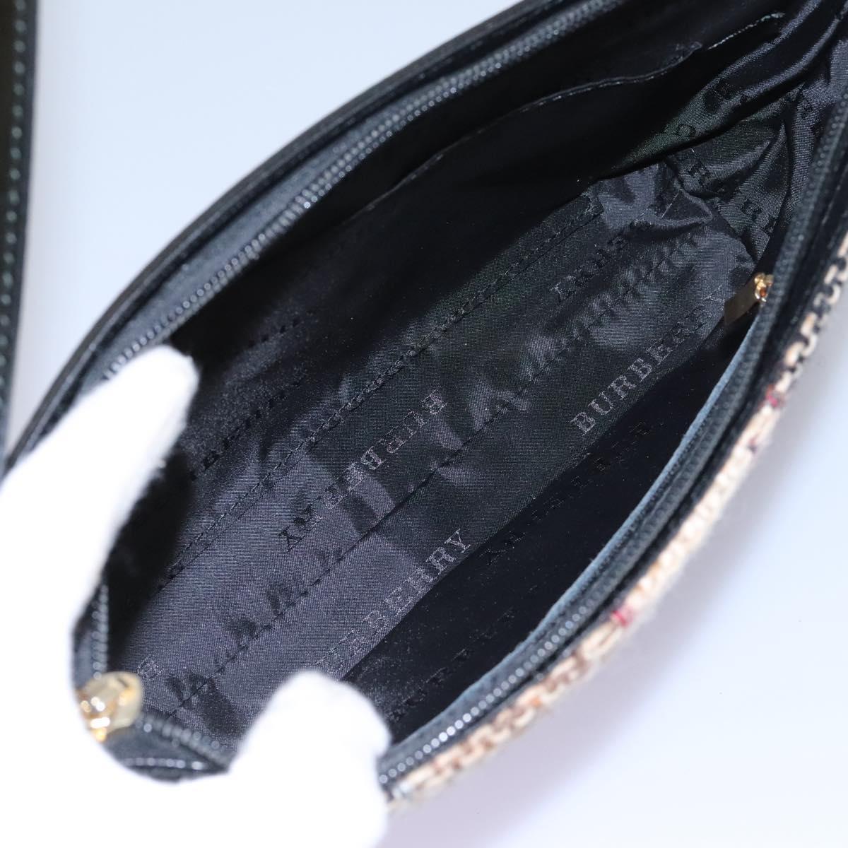 BURBERRY Nova Check Shoulder Bag Wool Suede Leather Beige Black gold Auth 115571